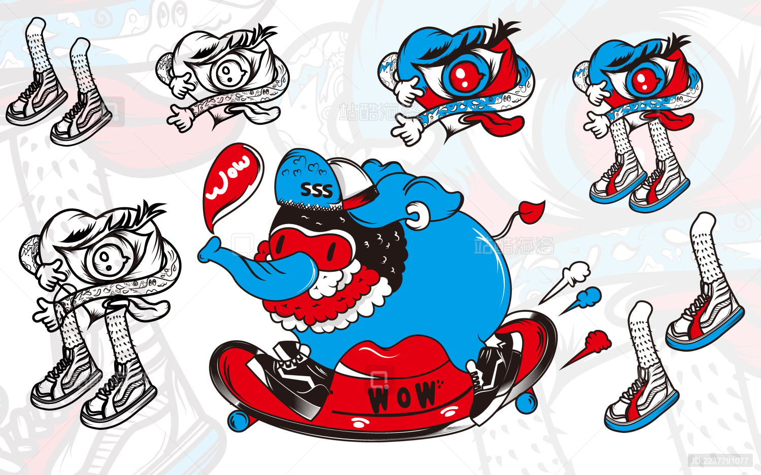 大象滑板潮流插画插图
