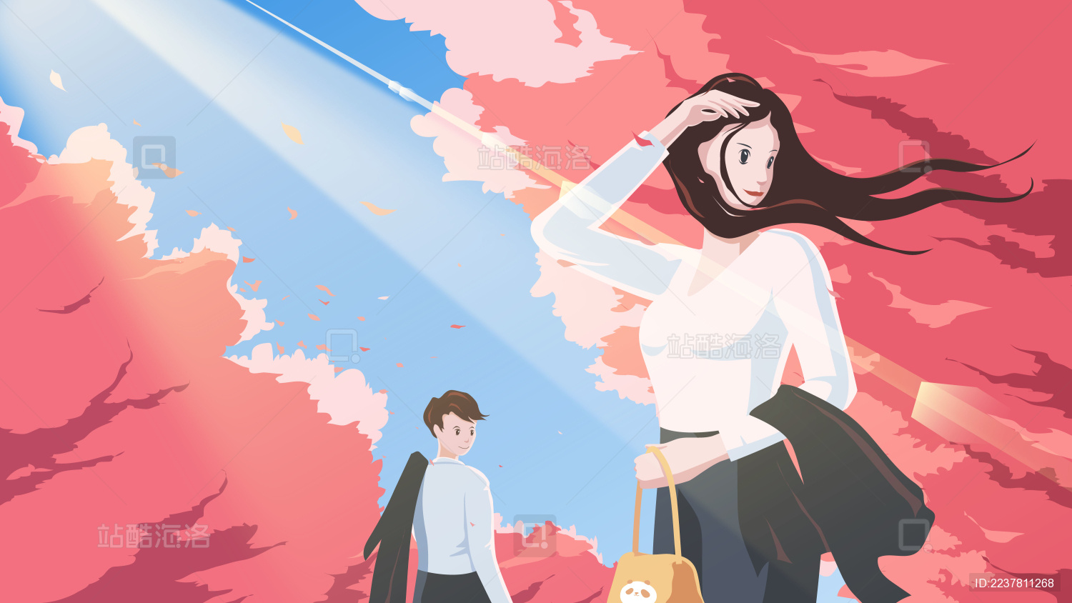 上班族走过开满樱花的路