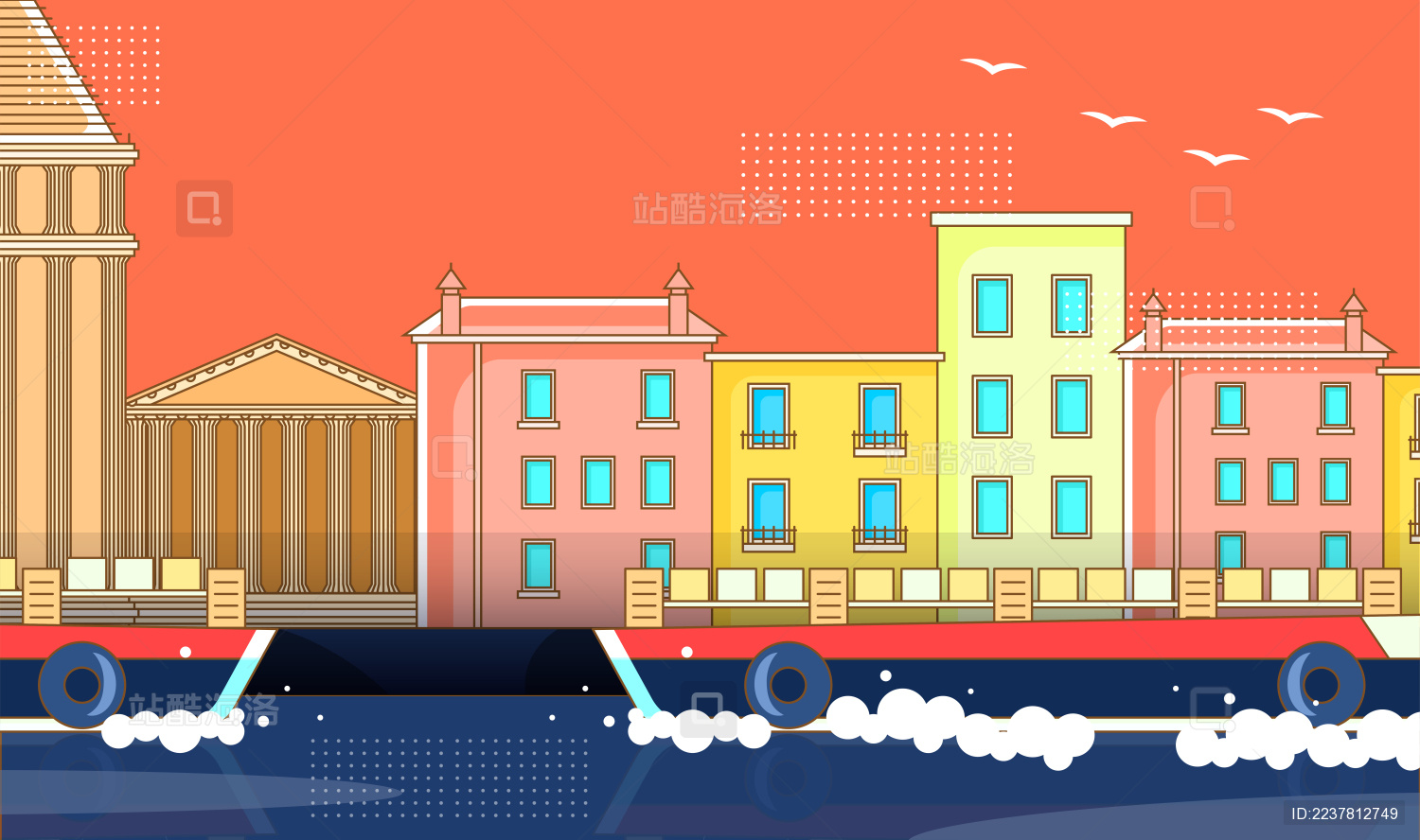 威尼斯旅游地标矢量插画