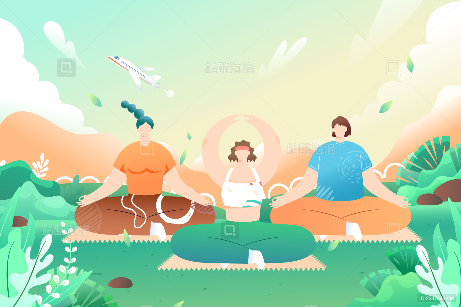 做瑜伽运动矢量插画