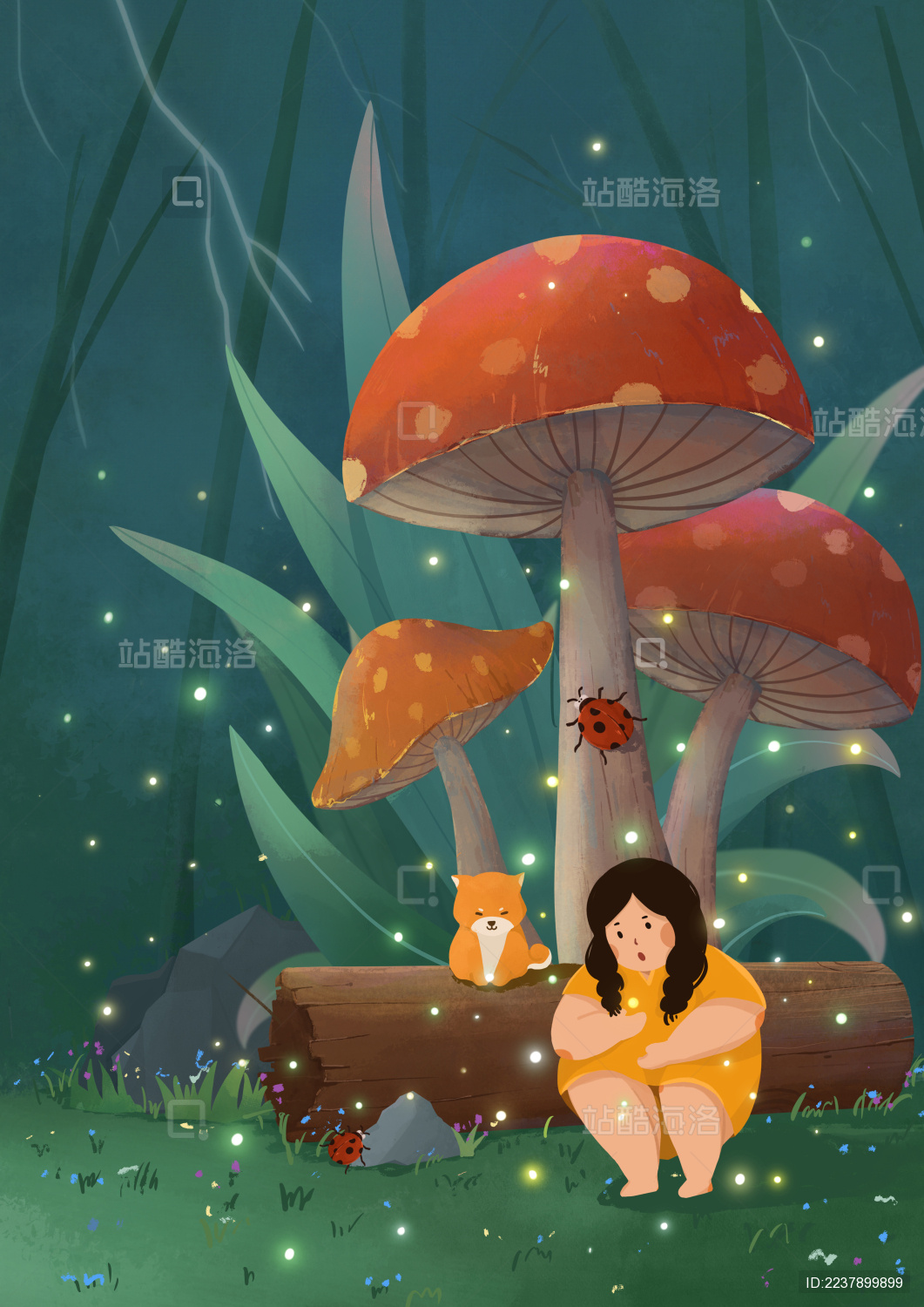 在森林里玩耍的小女孩