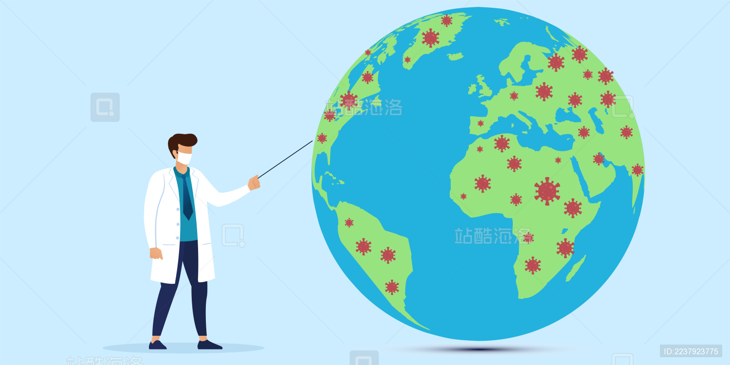 医生在分析全球疫情情况 病毒感染地球