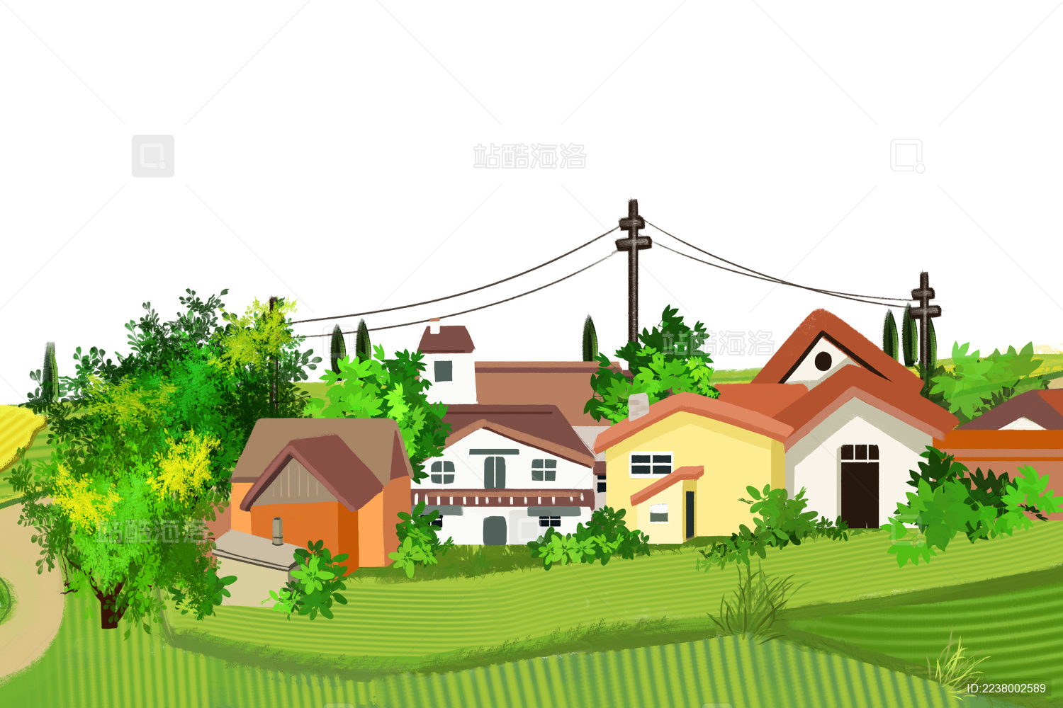 小清新美丽乡村田地插画