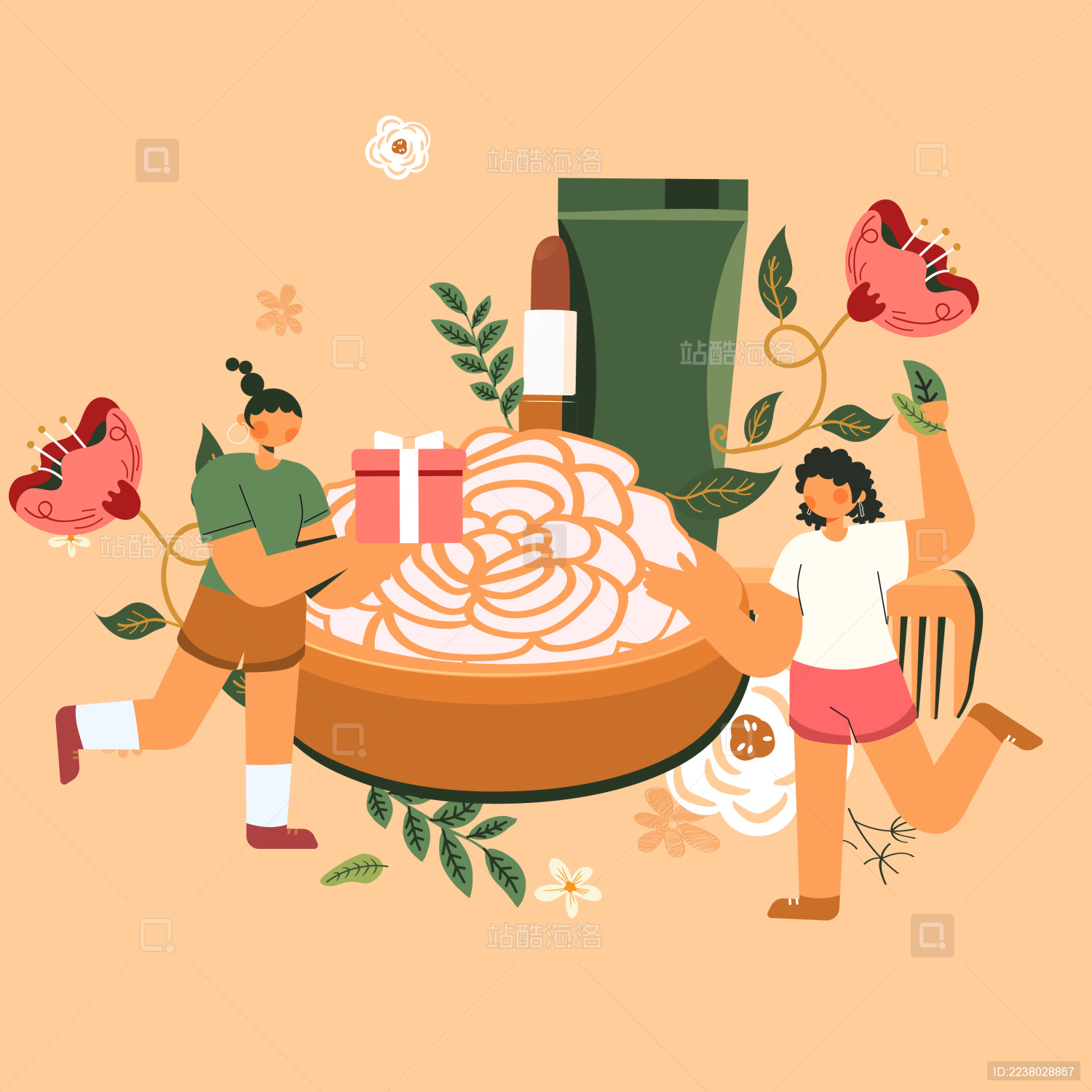 美妆花卉矢量插画