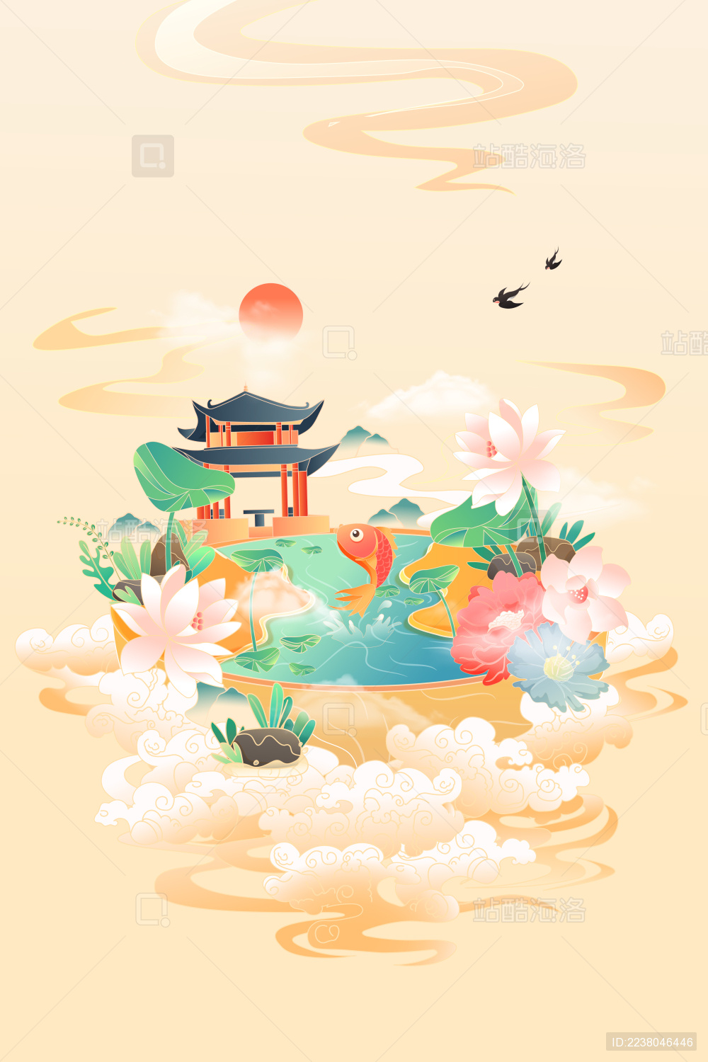 夏季锦鲤矢量插画