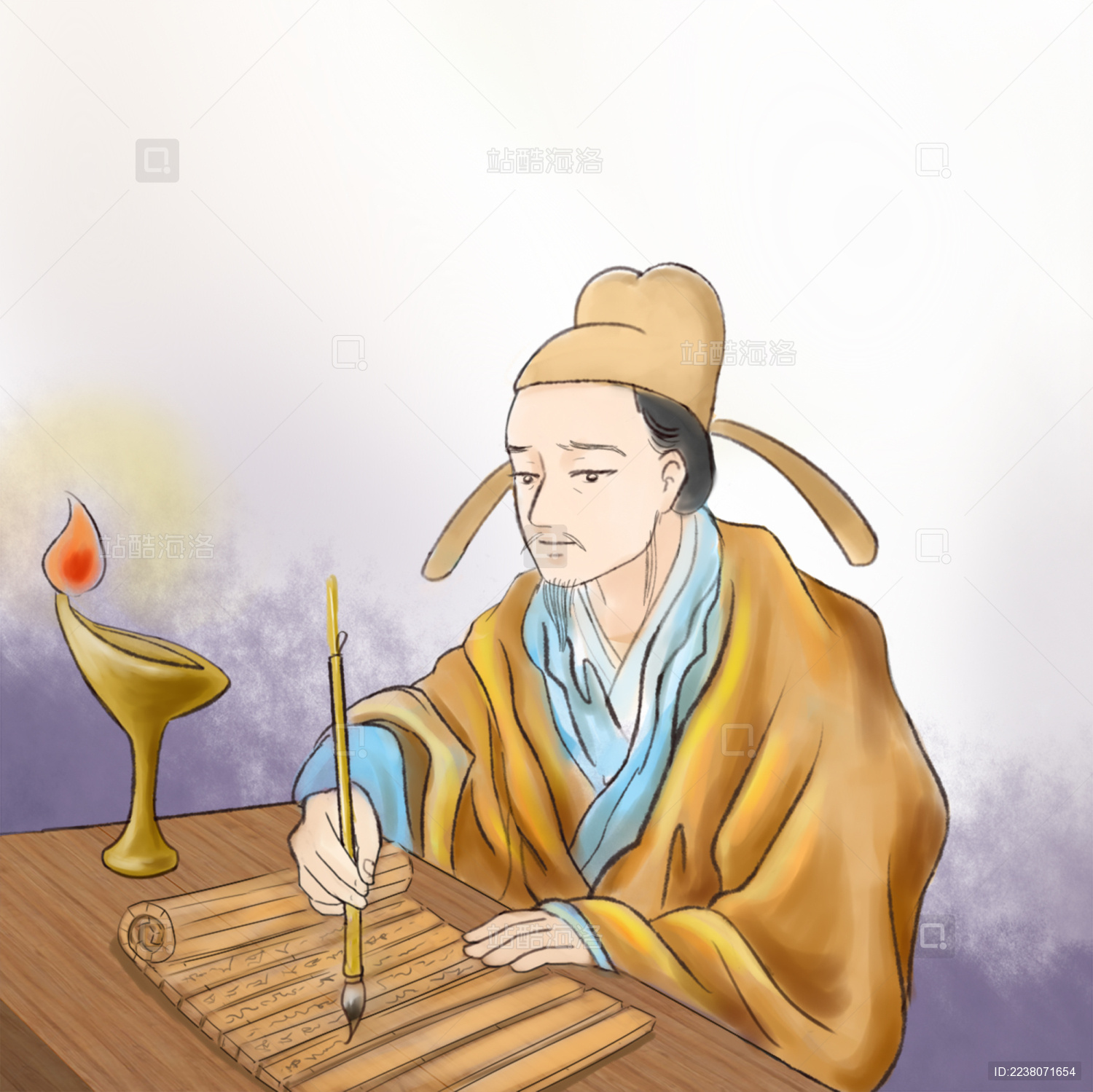 古人晚上点灯写字