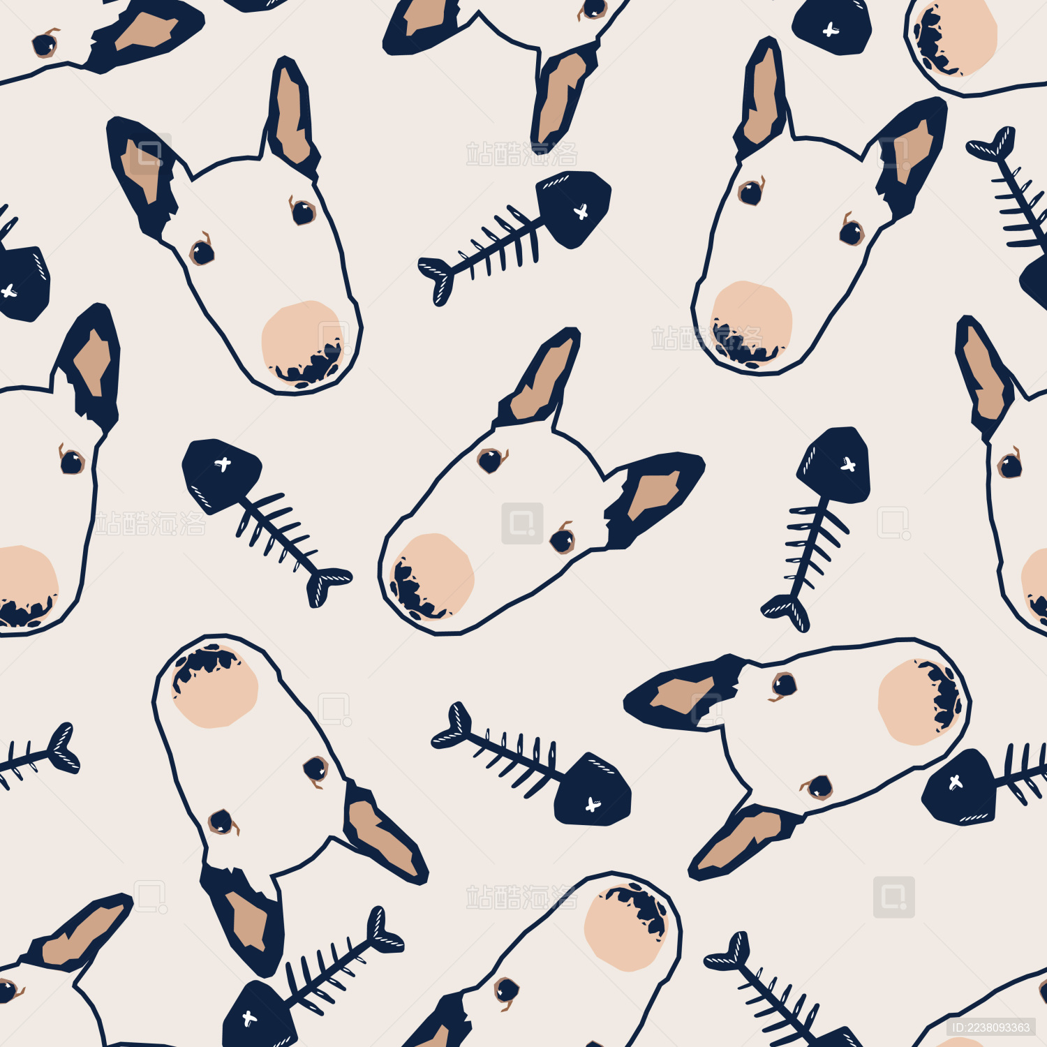 扁平风格可爱牛头梗无缝插画