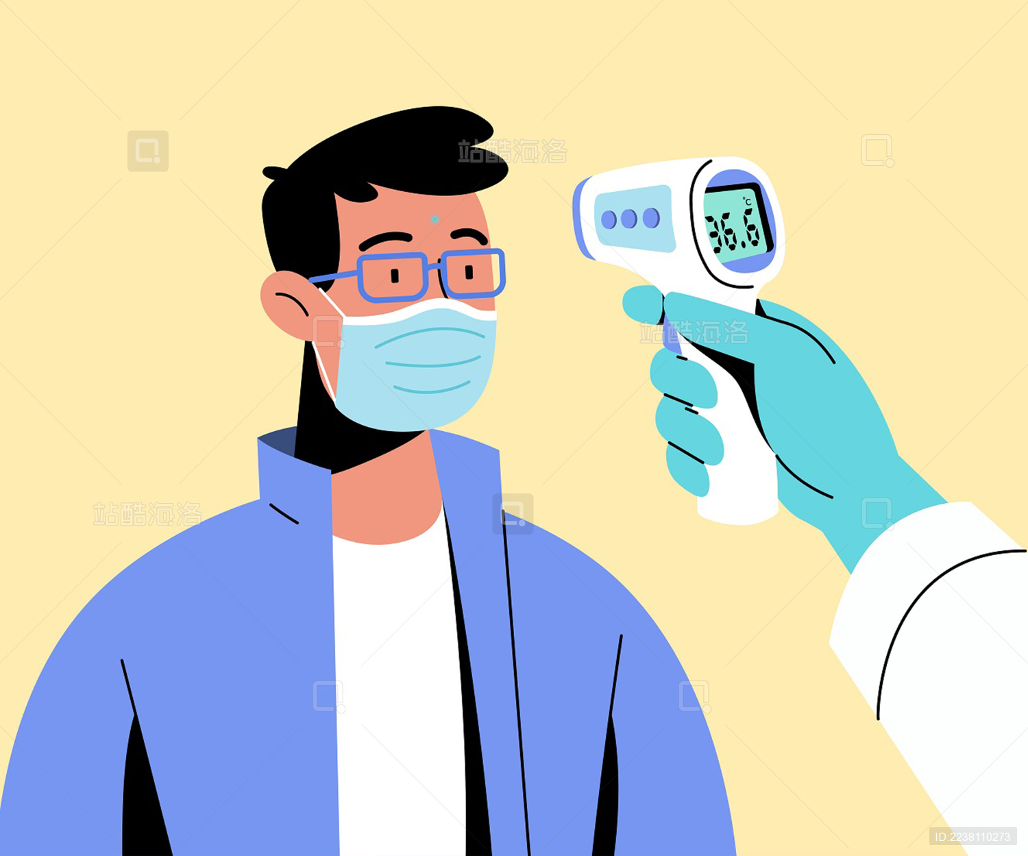 戴口罩的男人体温枪测体温