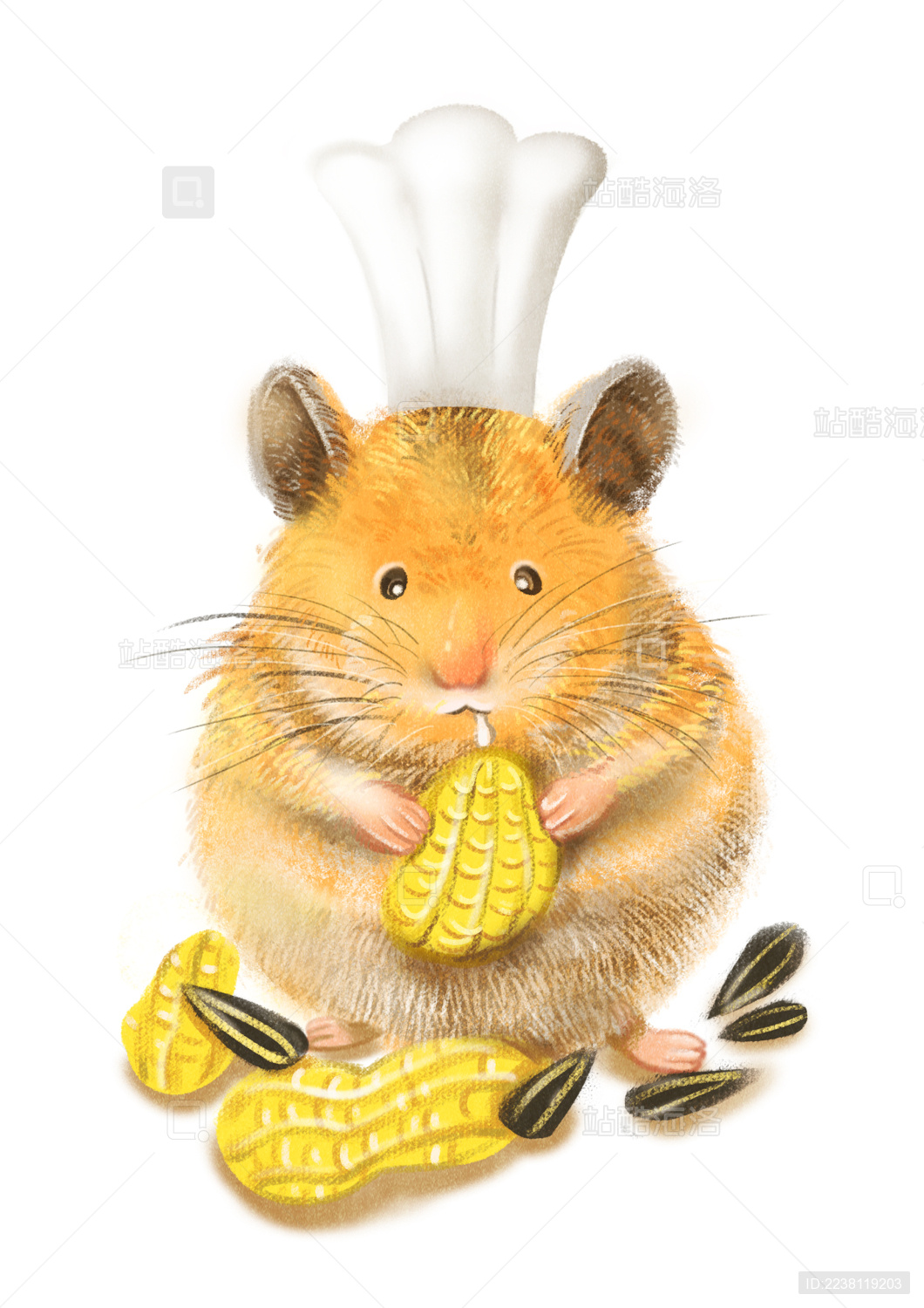 仓鼠拟人厨师吃花生瓜可爱卡通动物