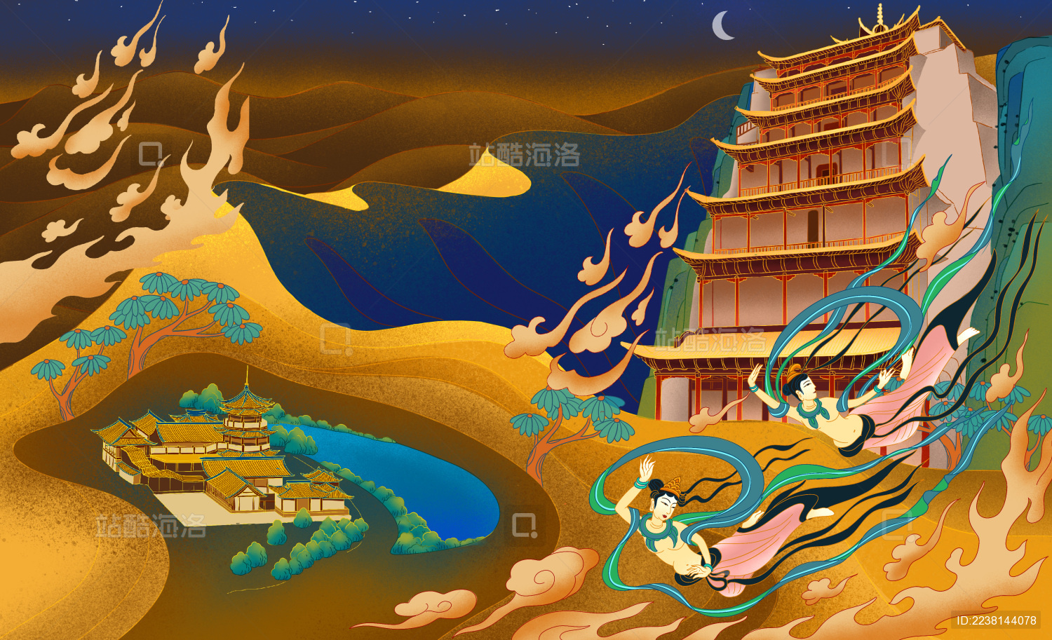 敦煌飞天烫金图