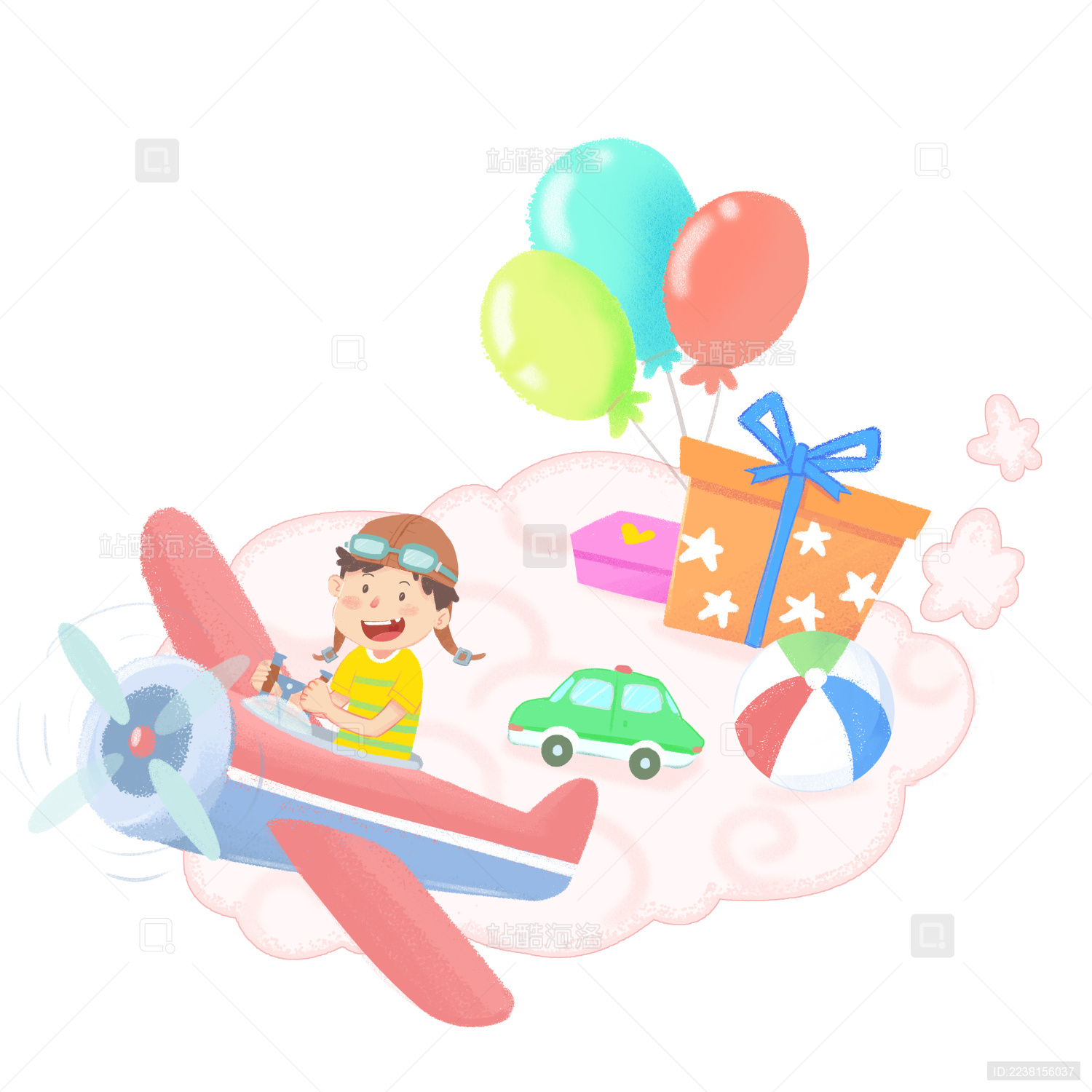 儿童节小男孩的飞翔梦想插画