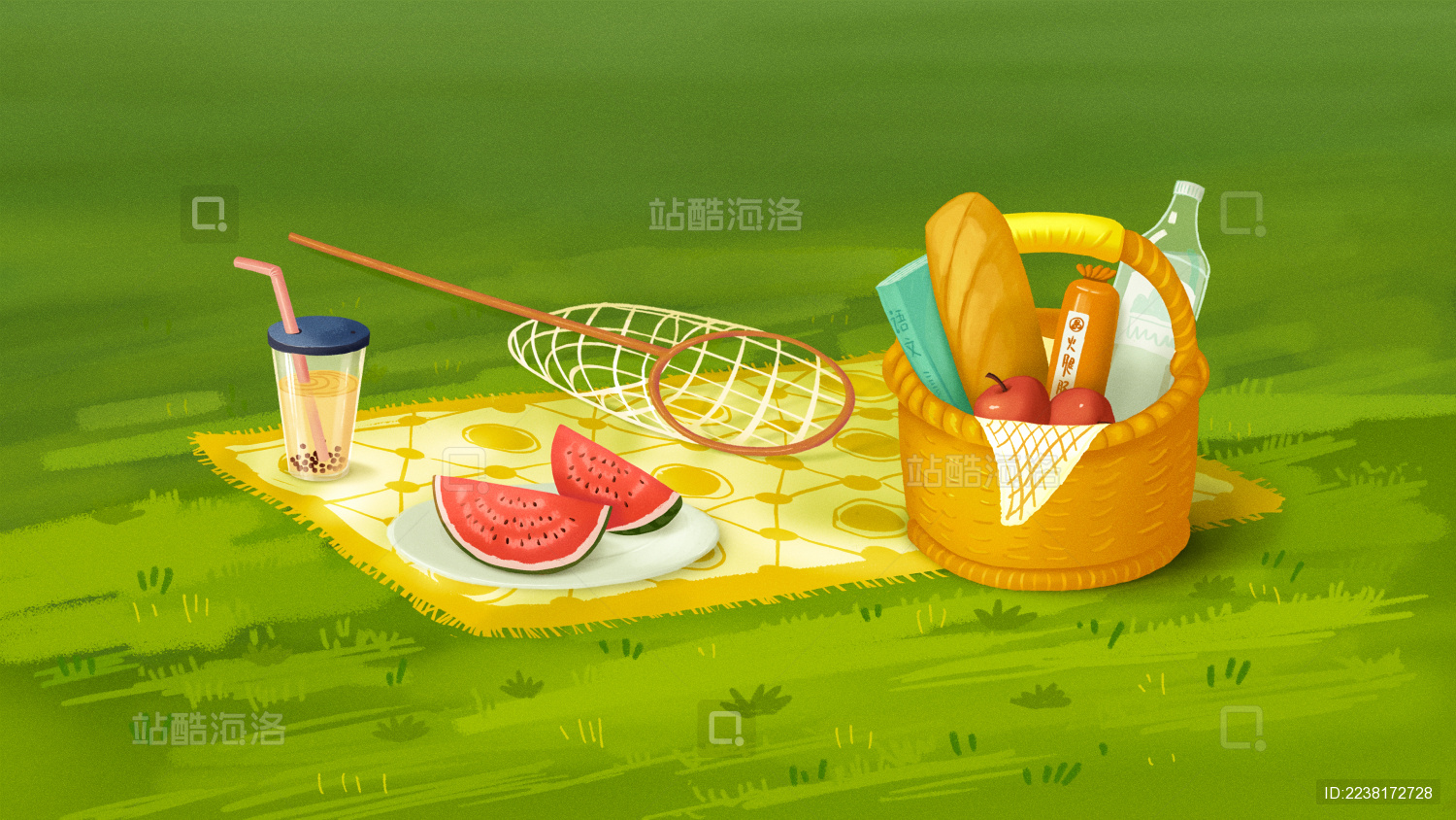 夏天孩子户外野餐