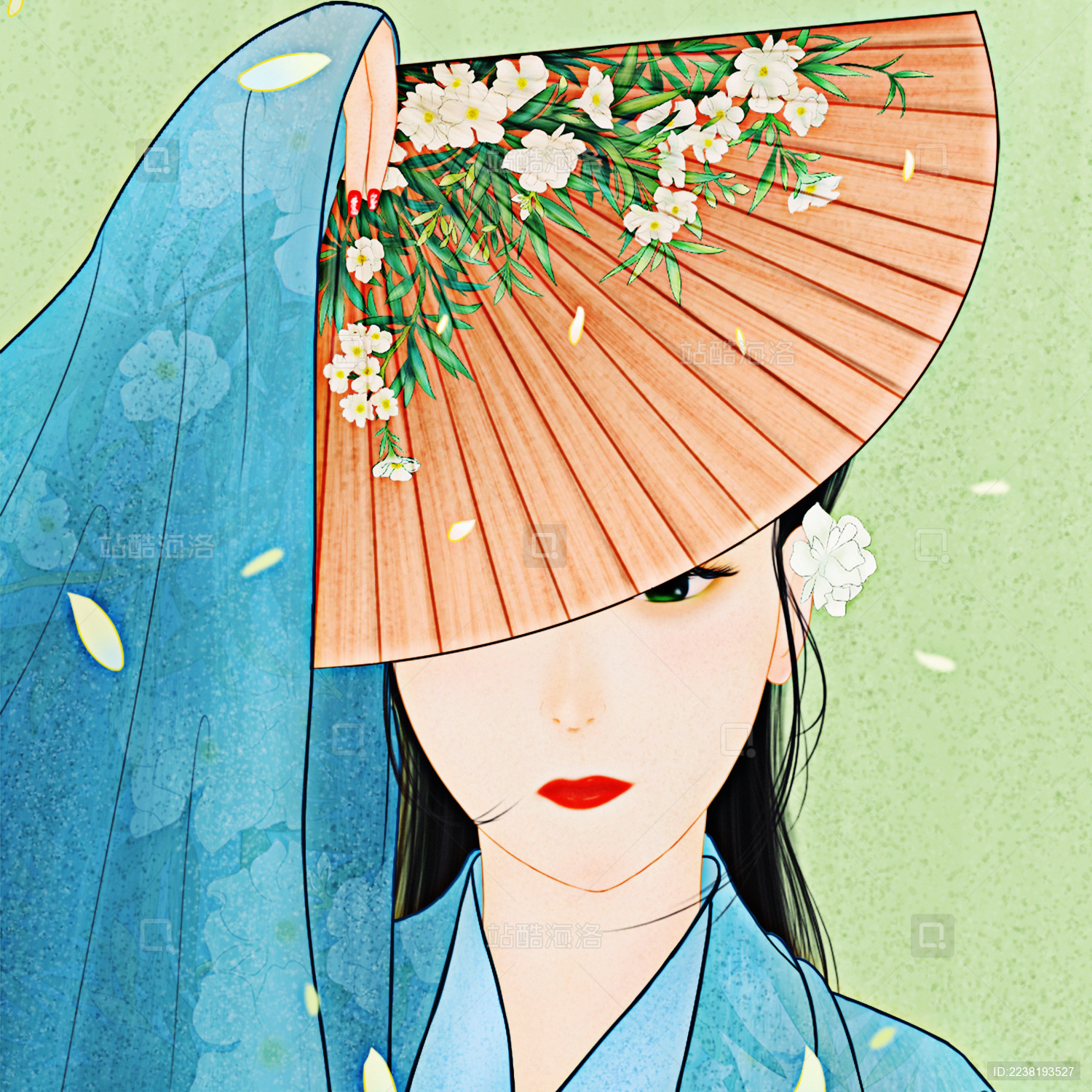 古风之拿扇掩面女子方形图