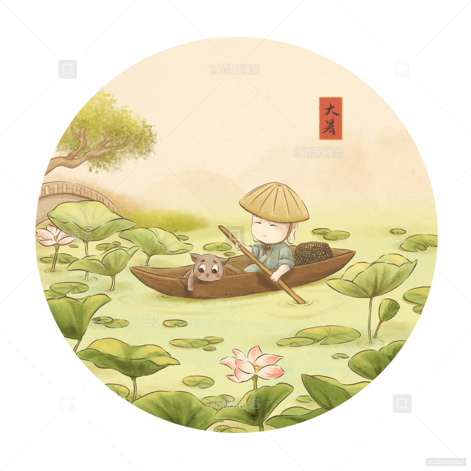 小和尚出尘与猫咪阿赤的节气日常-大暑采莲