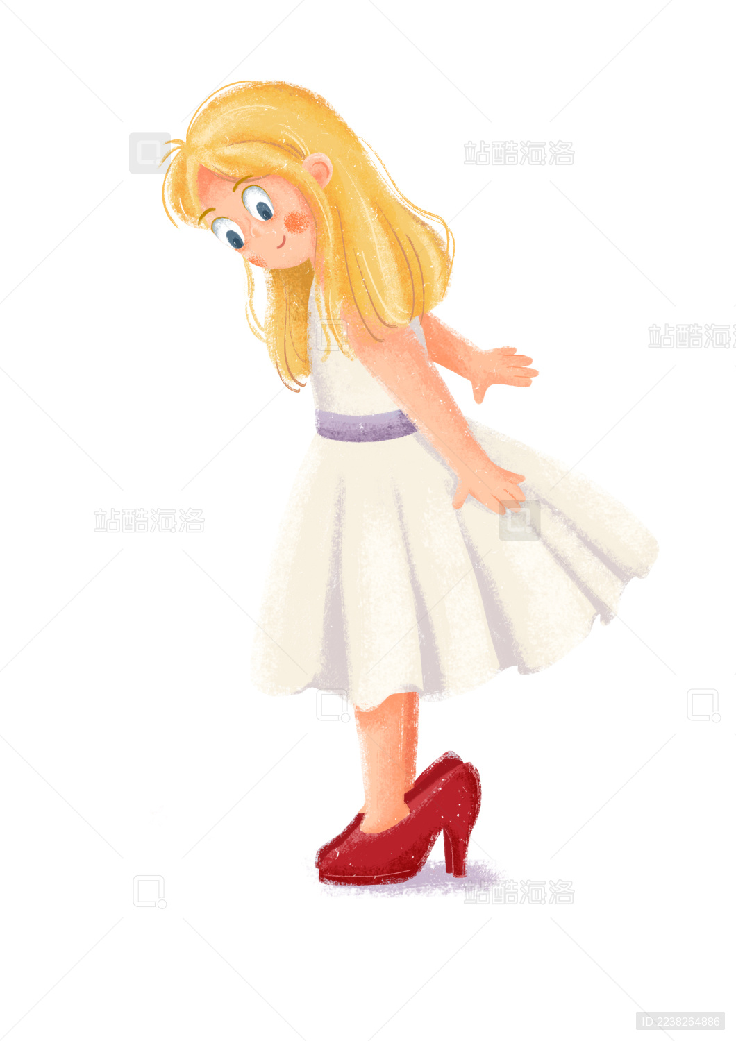 小女孩得意地偷穿了妈妈的高跟鞋