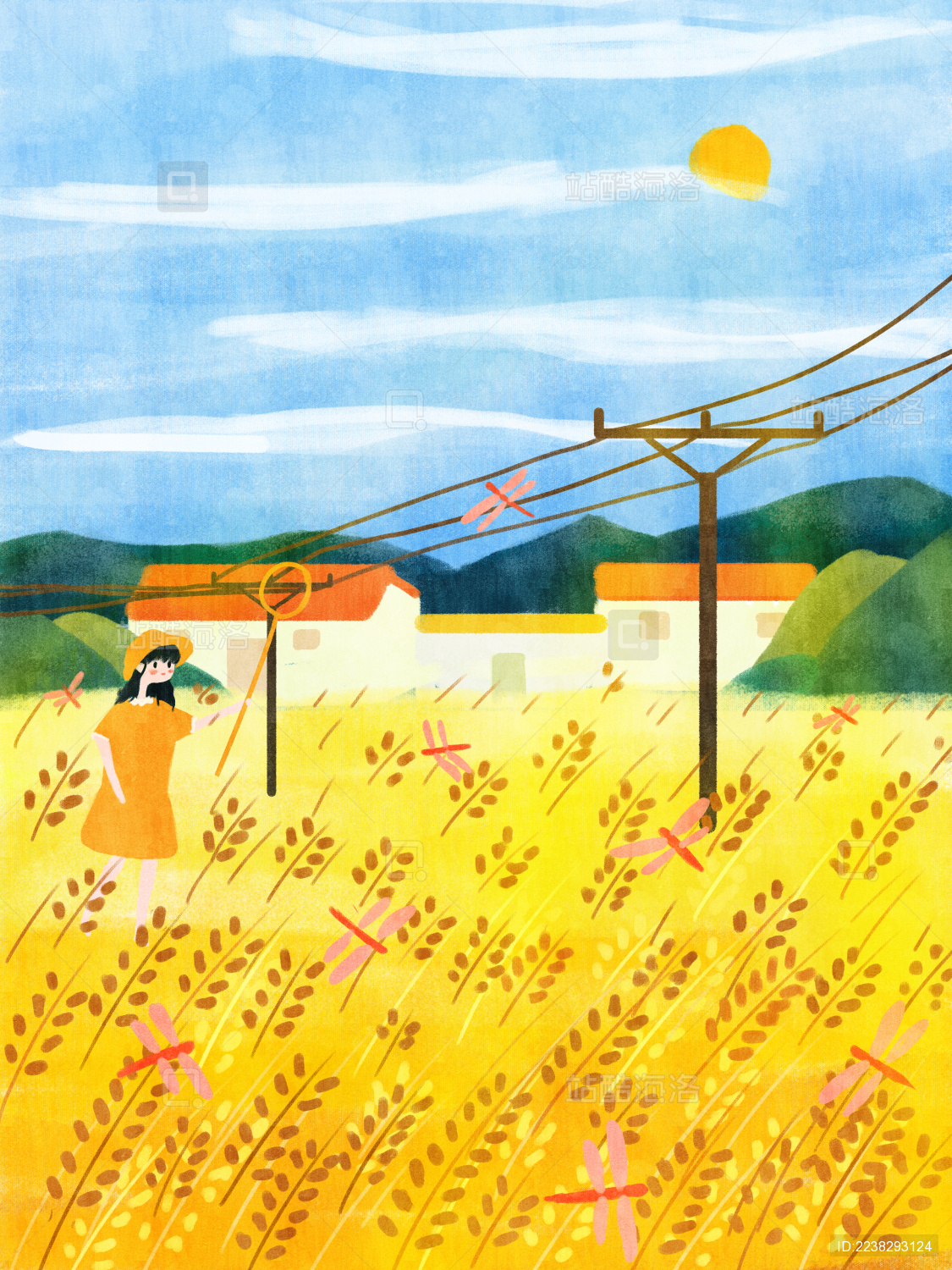 芒种时节小女孩去捉蜻蜓