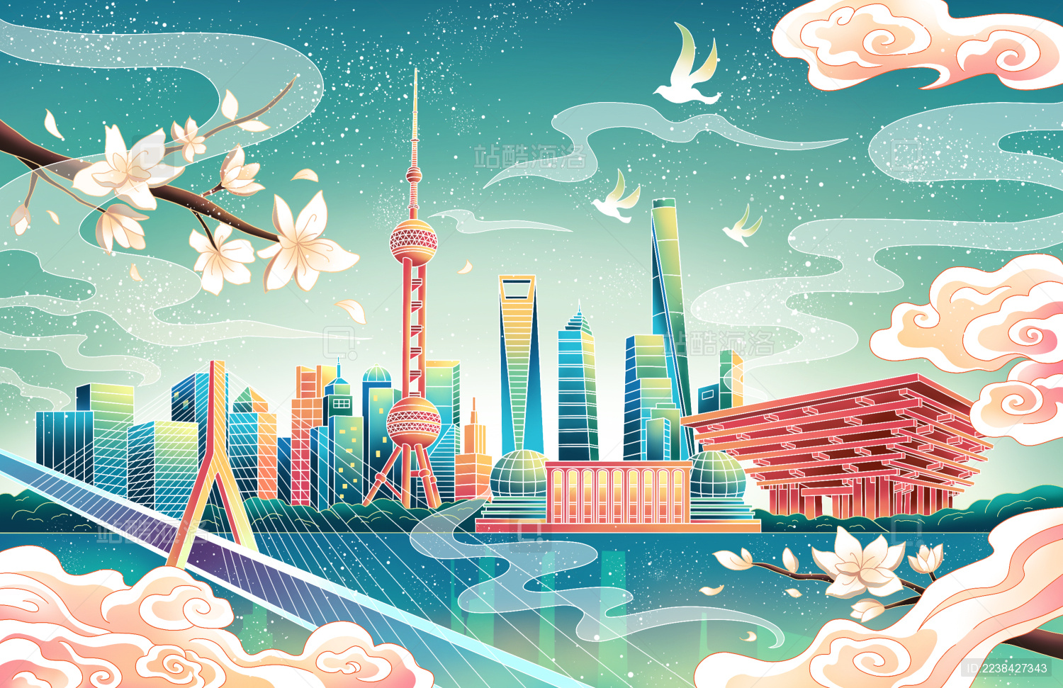 上海城市线风貌金融中心插画