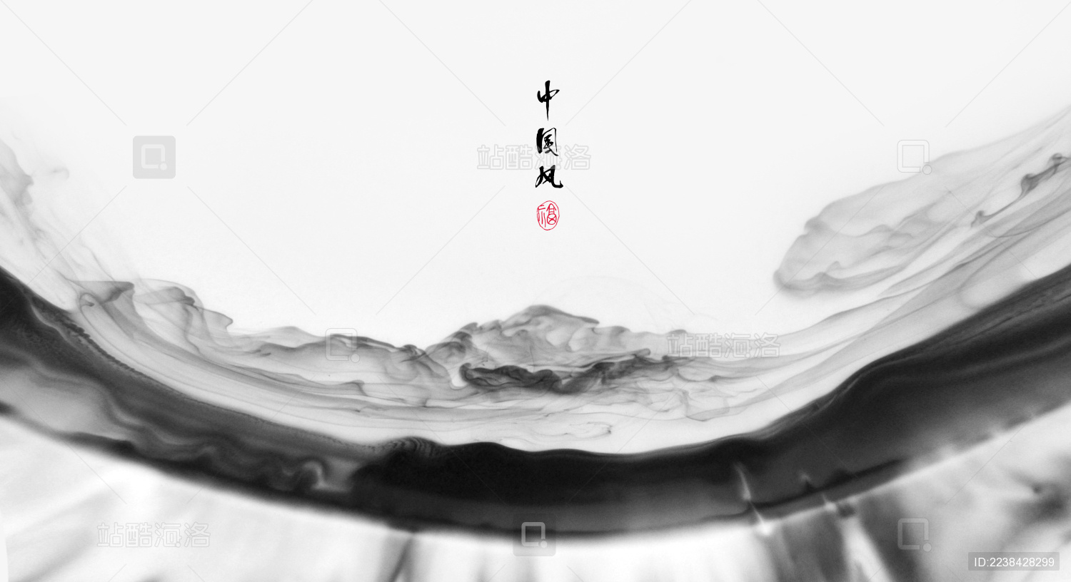 中国风云雾缭绕意境深远的沙画质感水墨山水