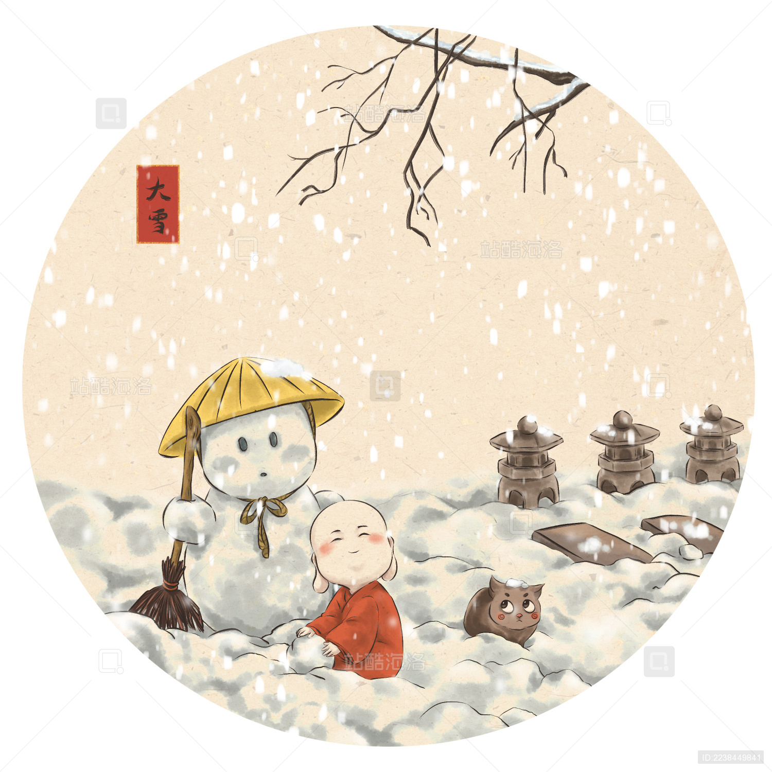 小和尚出尘与猫咪阿赤的节气日常-大雪