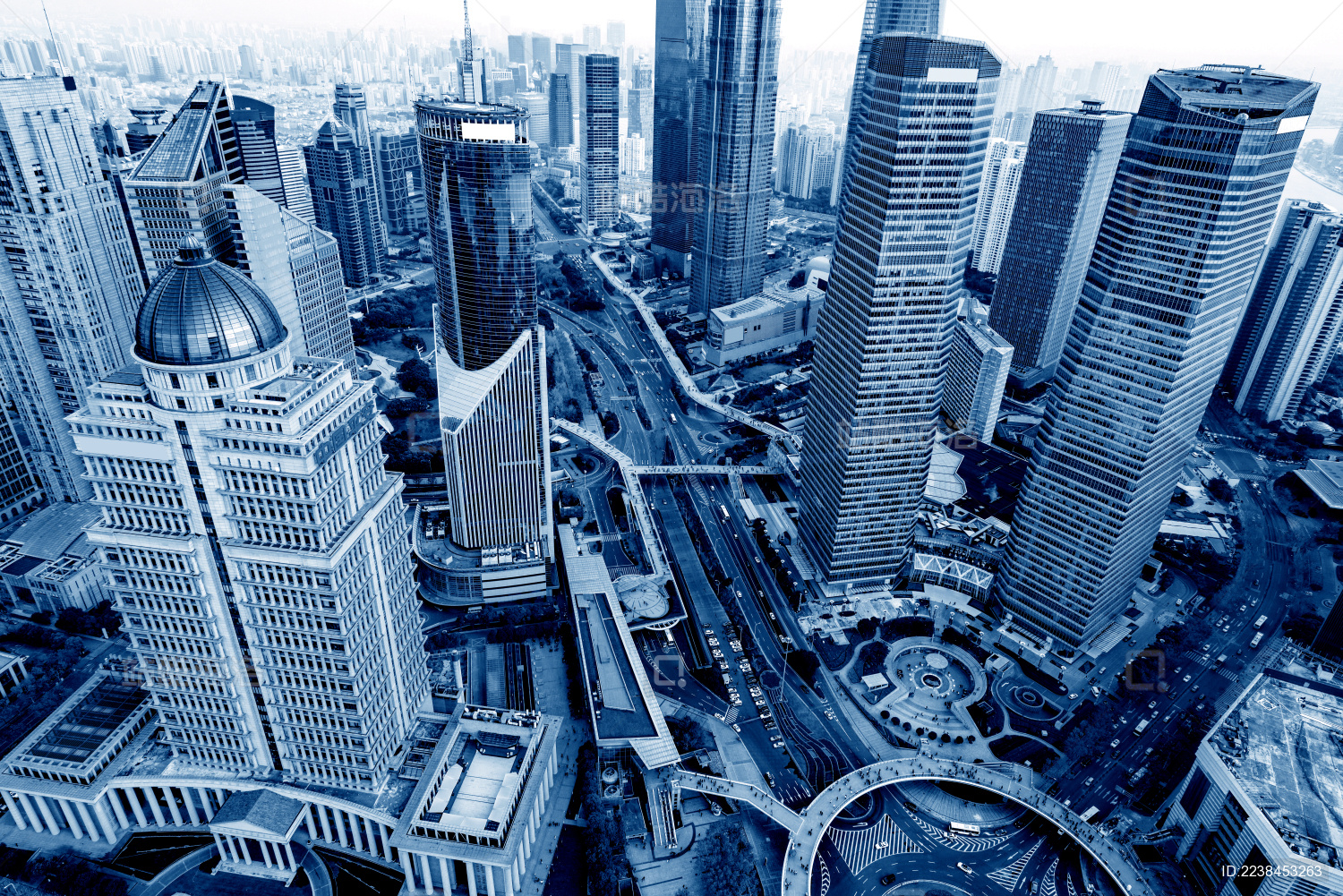 上海城市景观 高点拍摄的陆家嘴摩天大楼