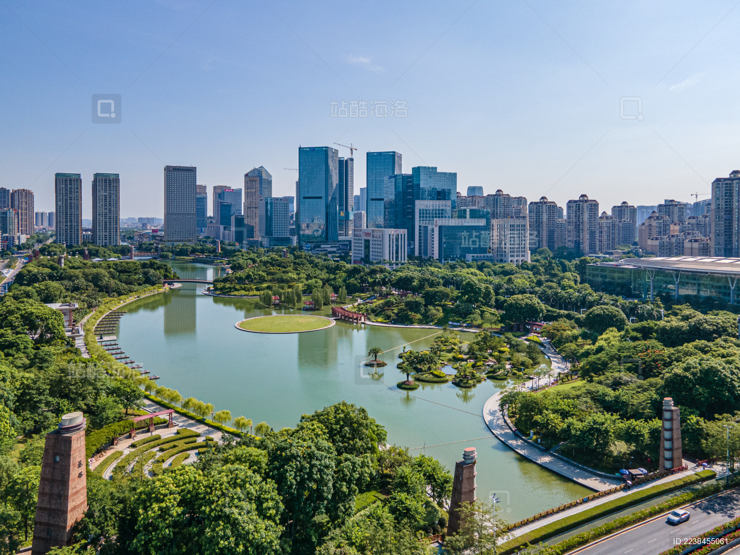 航拍广东佛山南海千灯湖公园