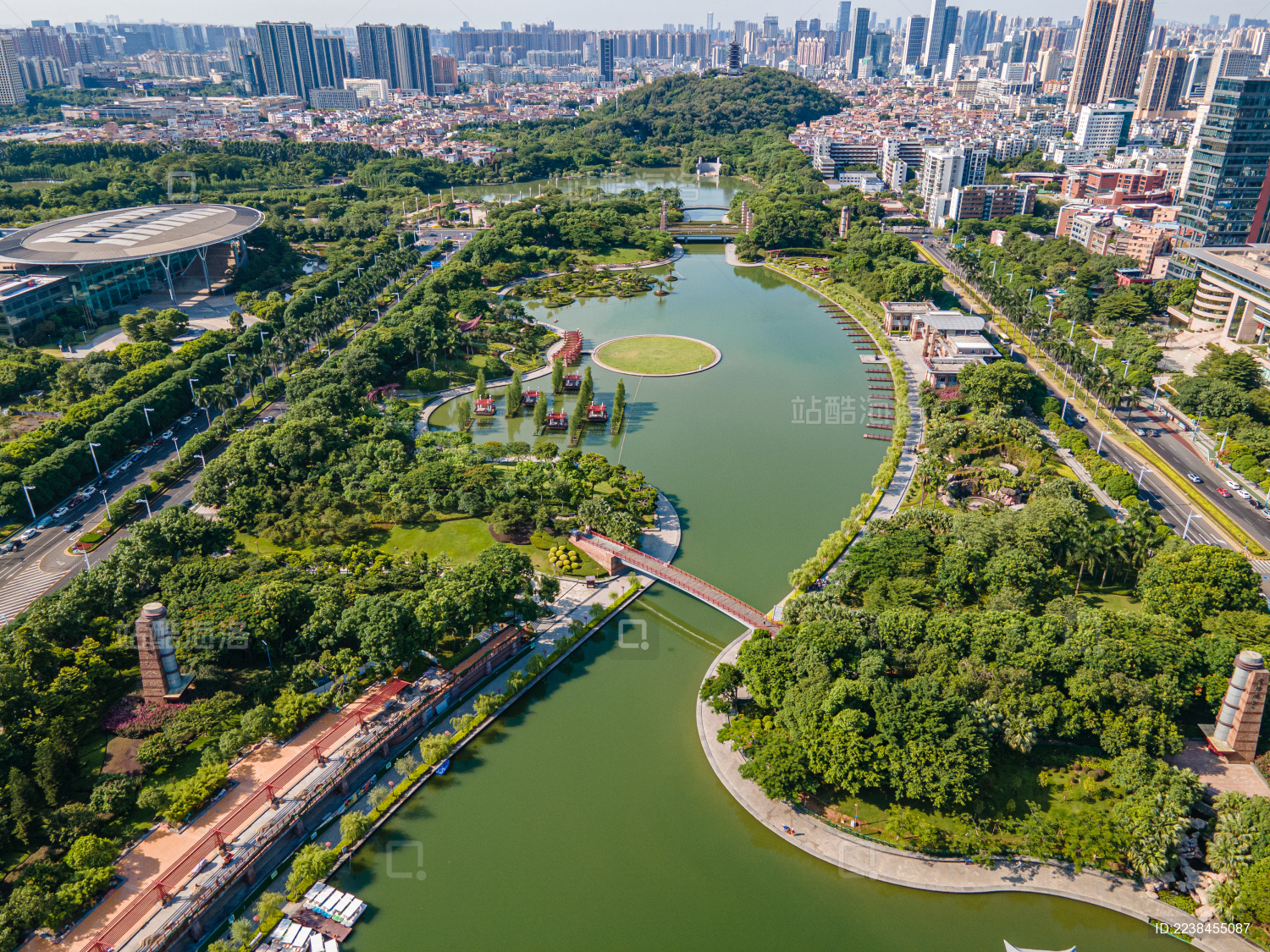航拍广东佛山南海千灯湖公园
