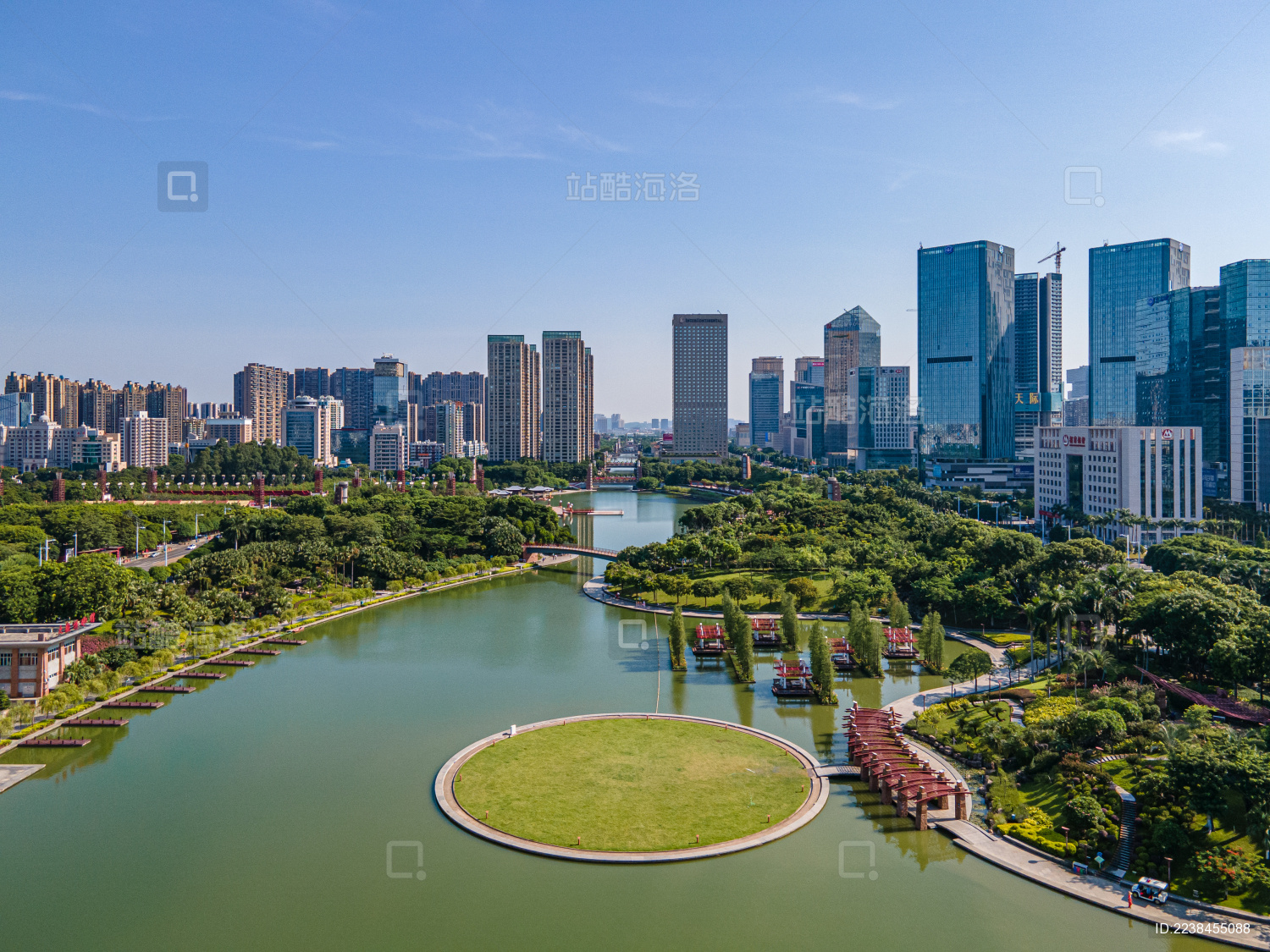 航拍广东佛山南海千灯湖公园