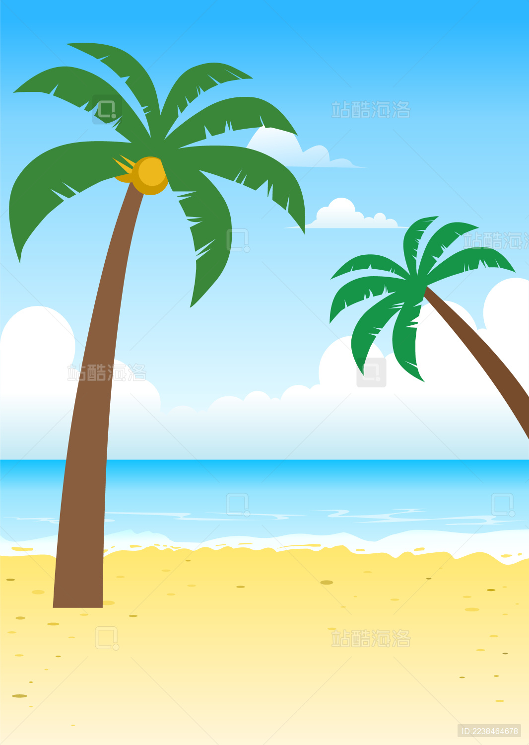蓝天白云海边沙滩好风景矢量图设计