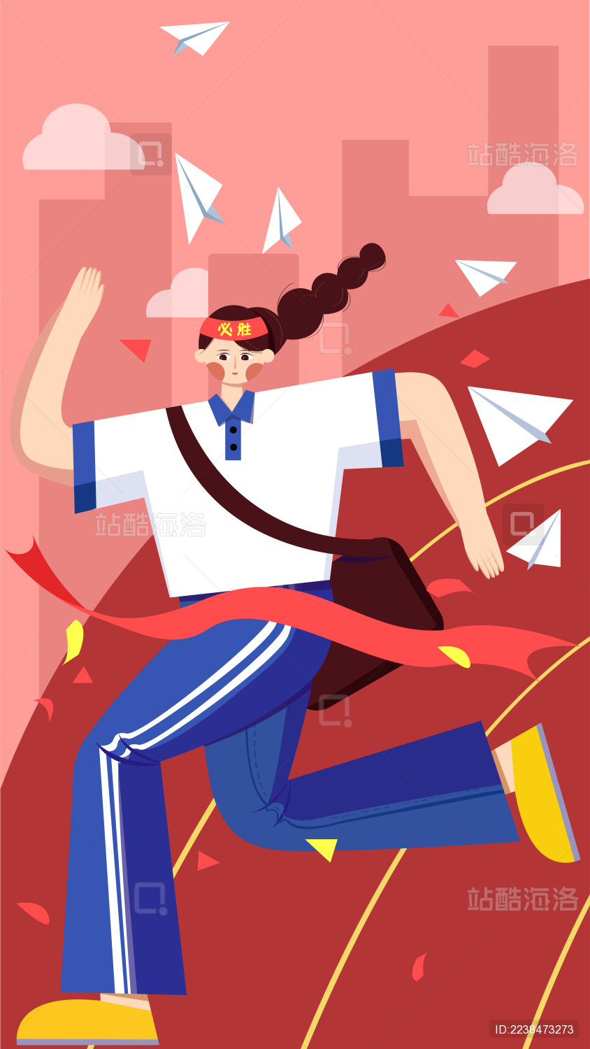 高中女生奔跑着冲向终点