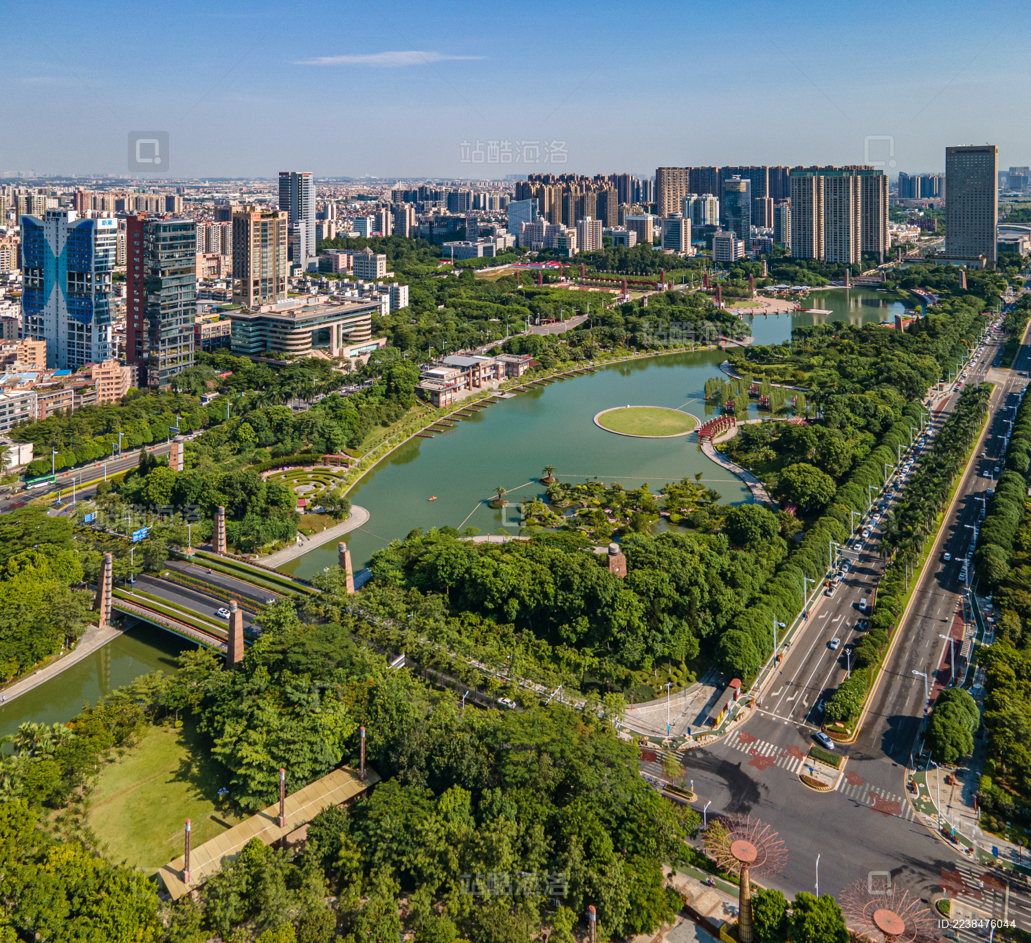 航拍广东佛山南海千灯湖公园