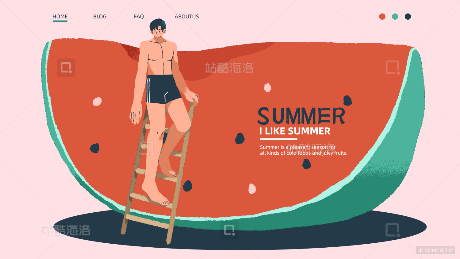 男人架梯子爬到大西瓜上