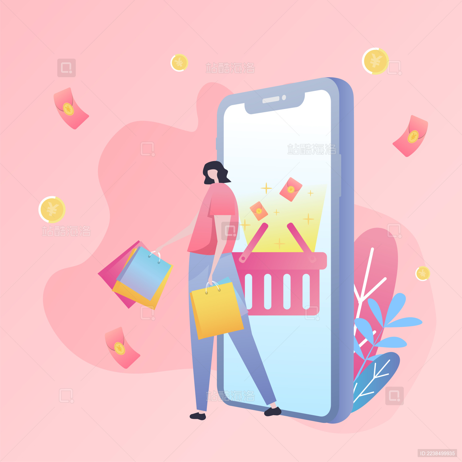 女生用手机购物