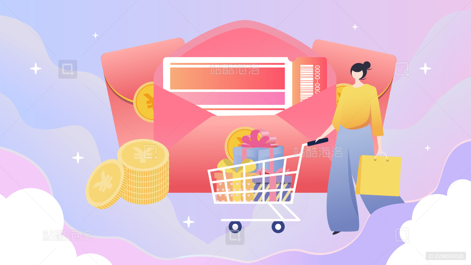 女生在用优惠券购物