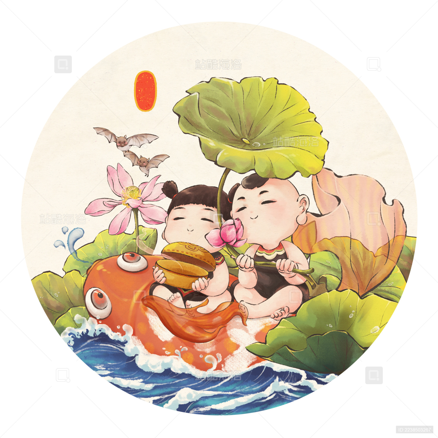 和合二仙送双福