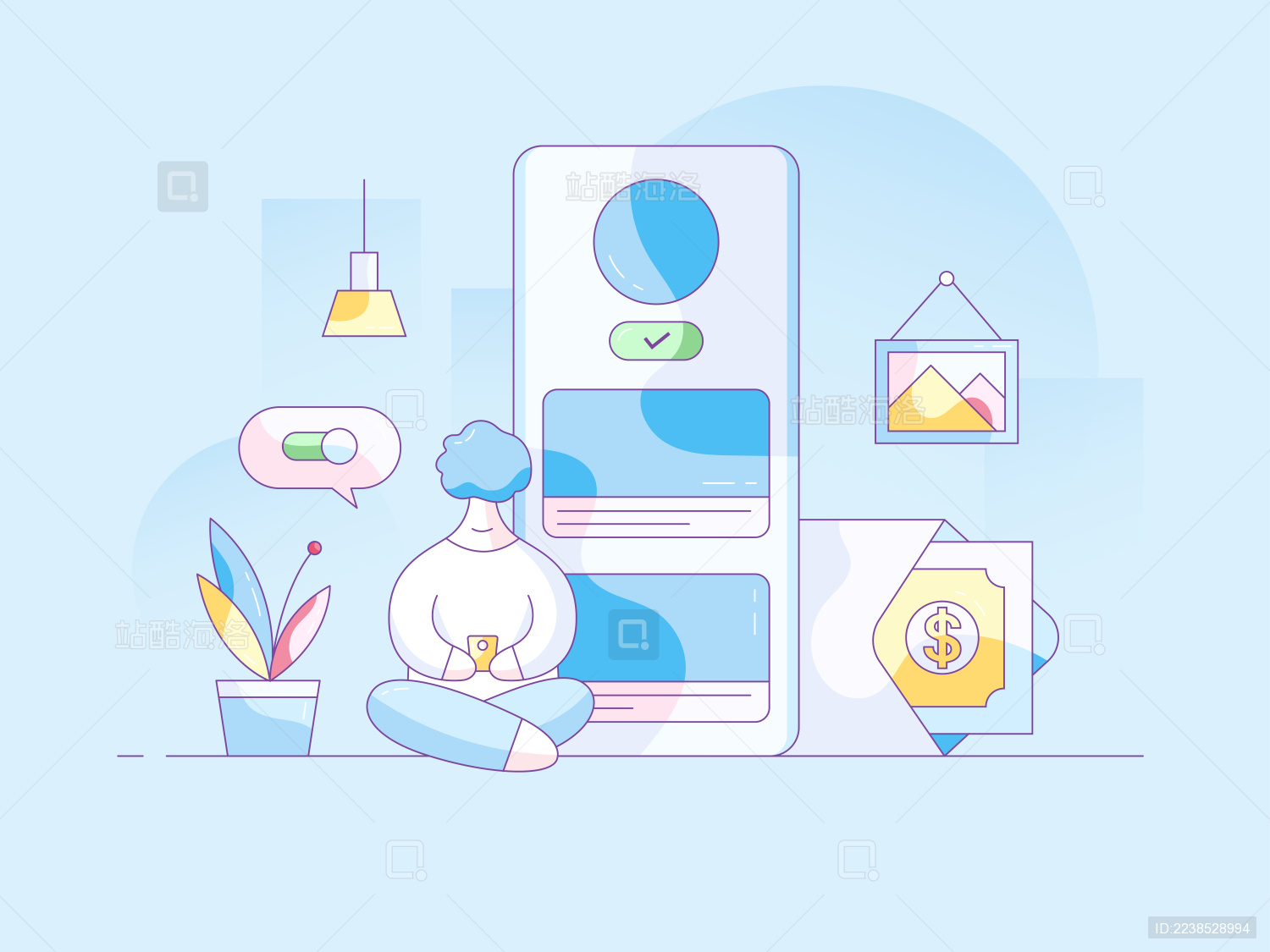 关注公众号好礼优惠券运营插画