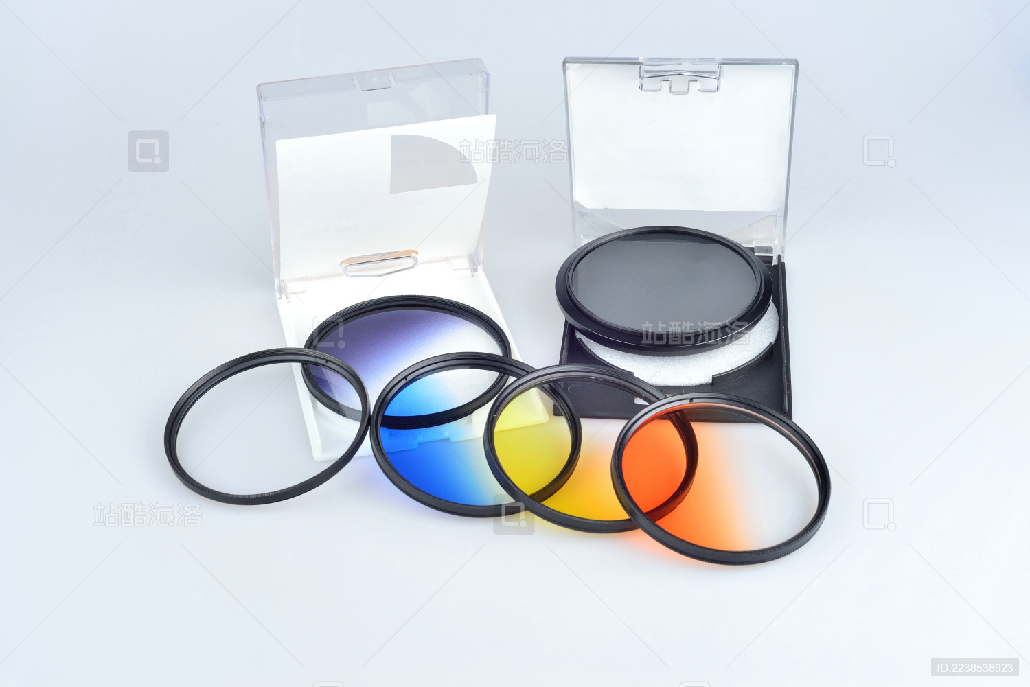 各种不同颜色和用途的滤色镜 静物摄影
