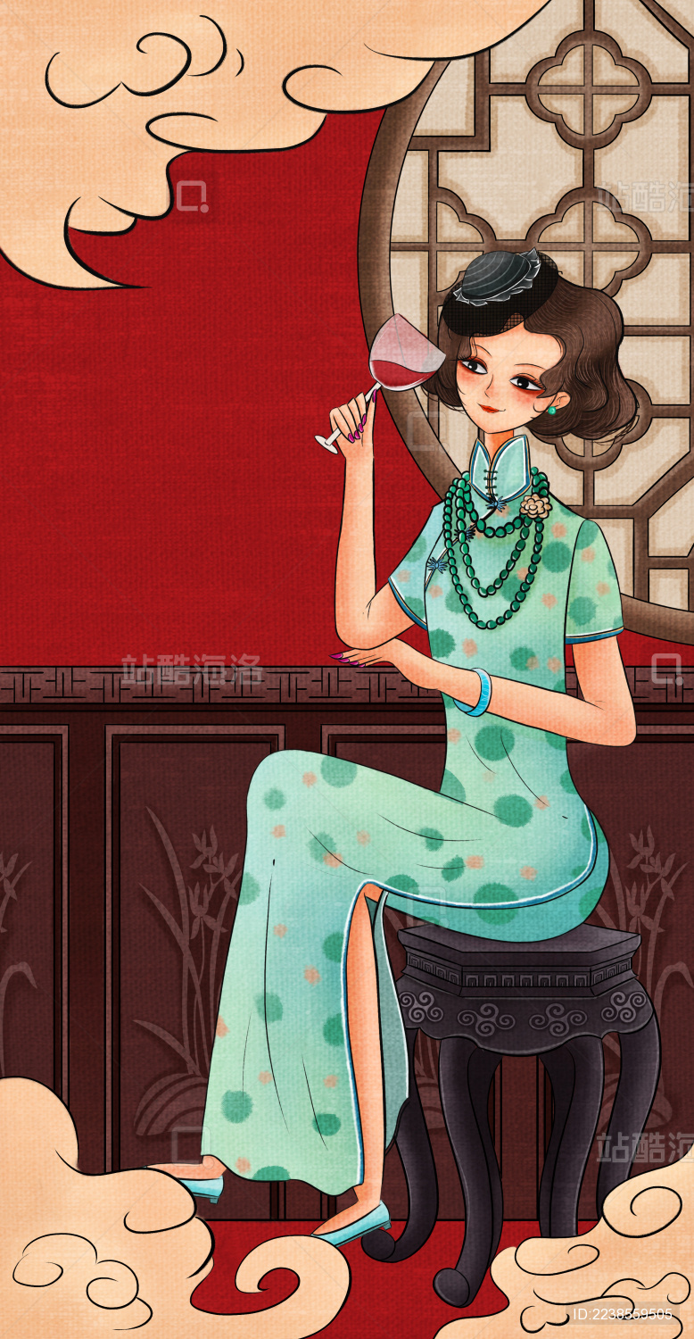 民国风旗袍美女背景