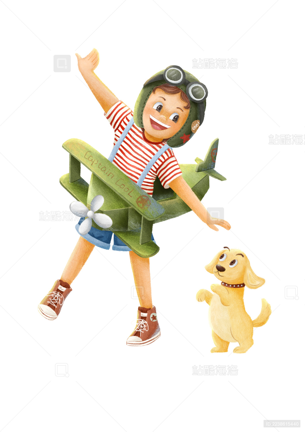 小男孩与小黄狗在玩耍