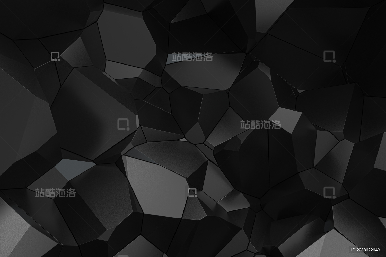 黑色碎裂的墙壁背景3D渲染