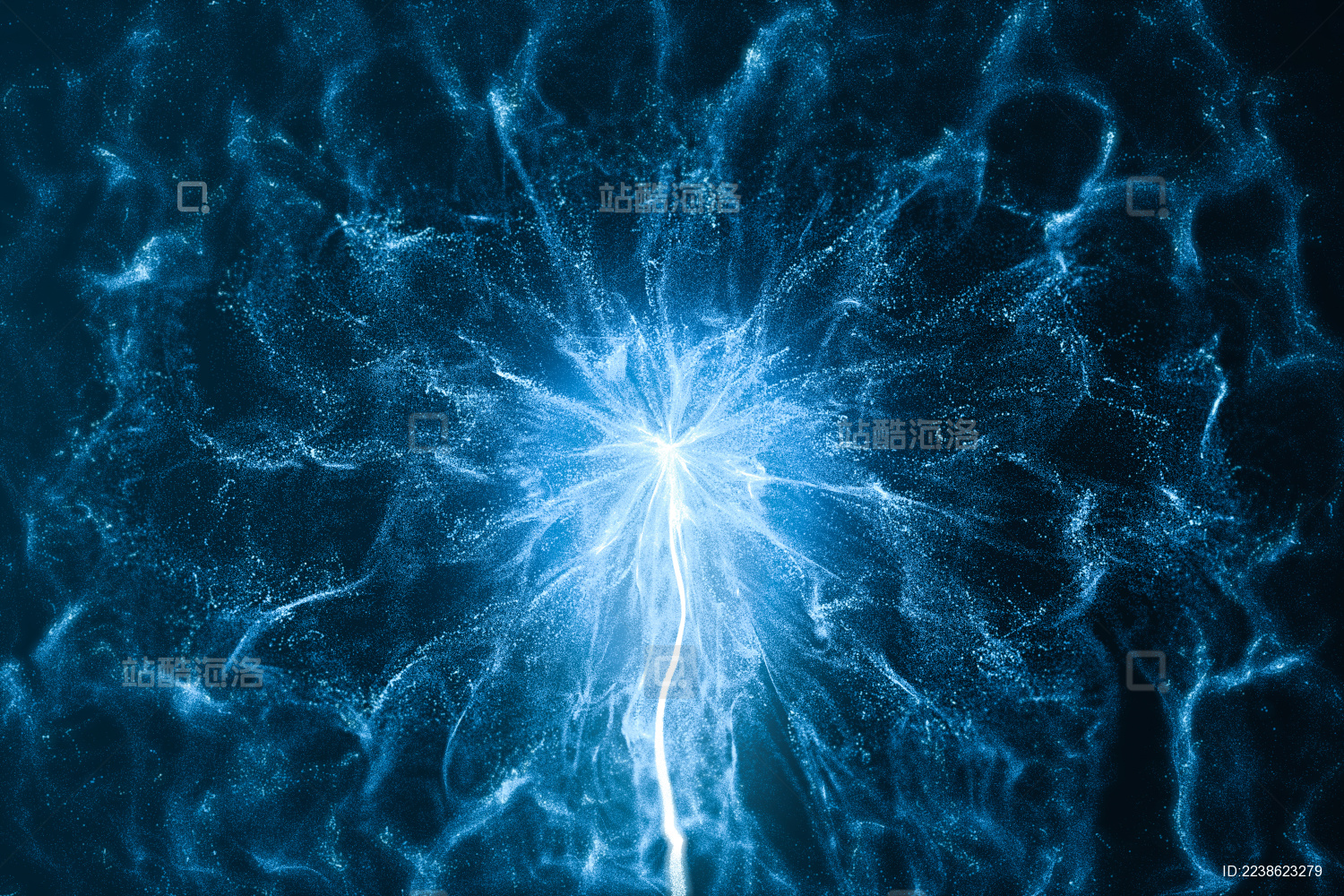 流动的蓝色发光粒子 3D渲染