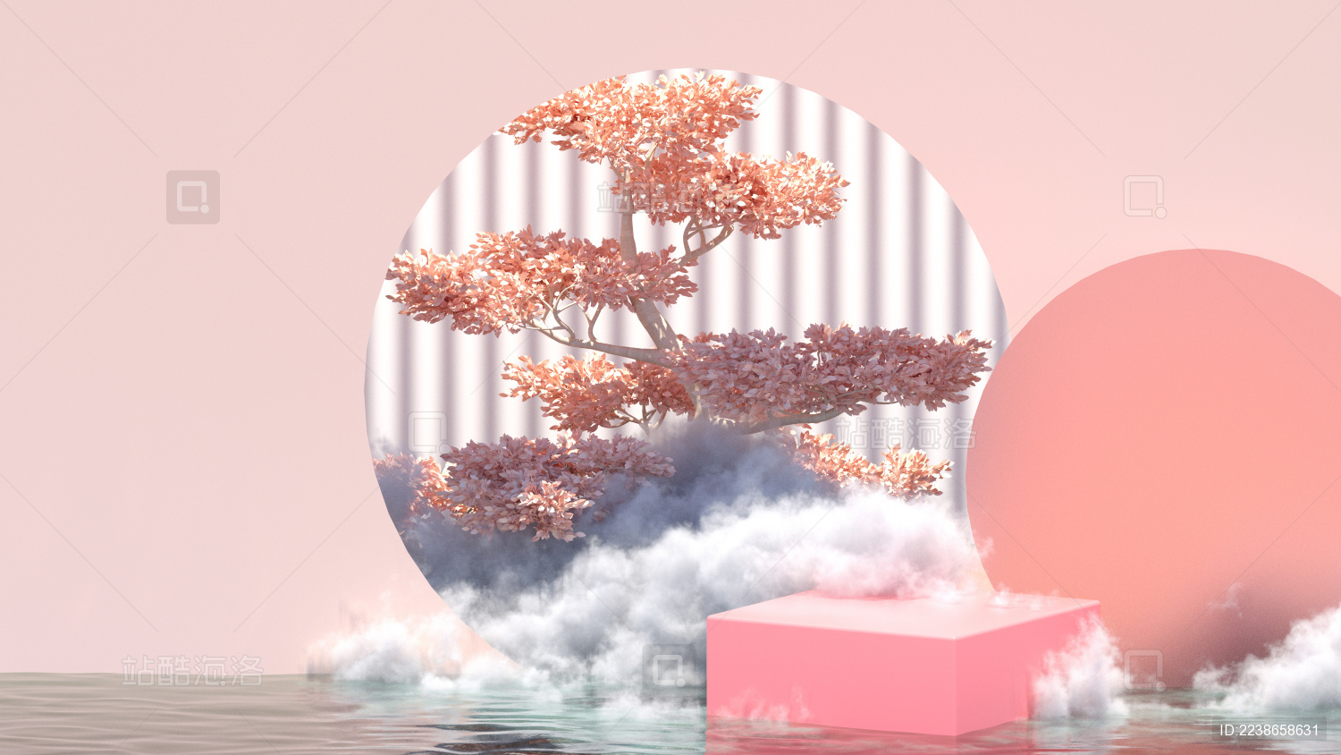 3D渲染现代中国风电商产品展台