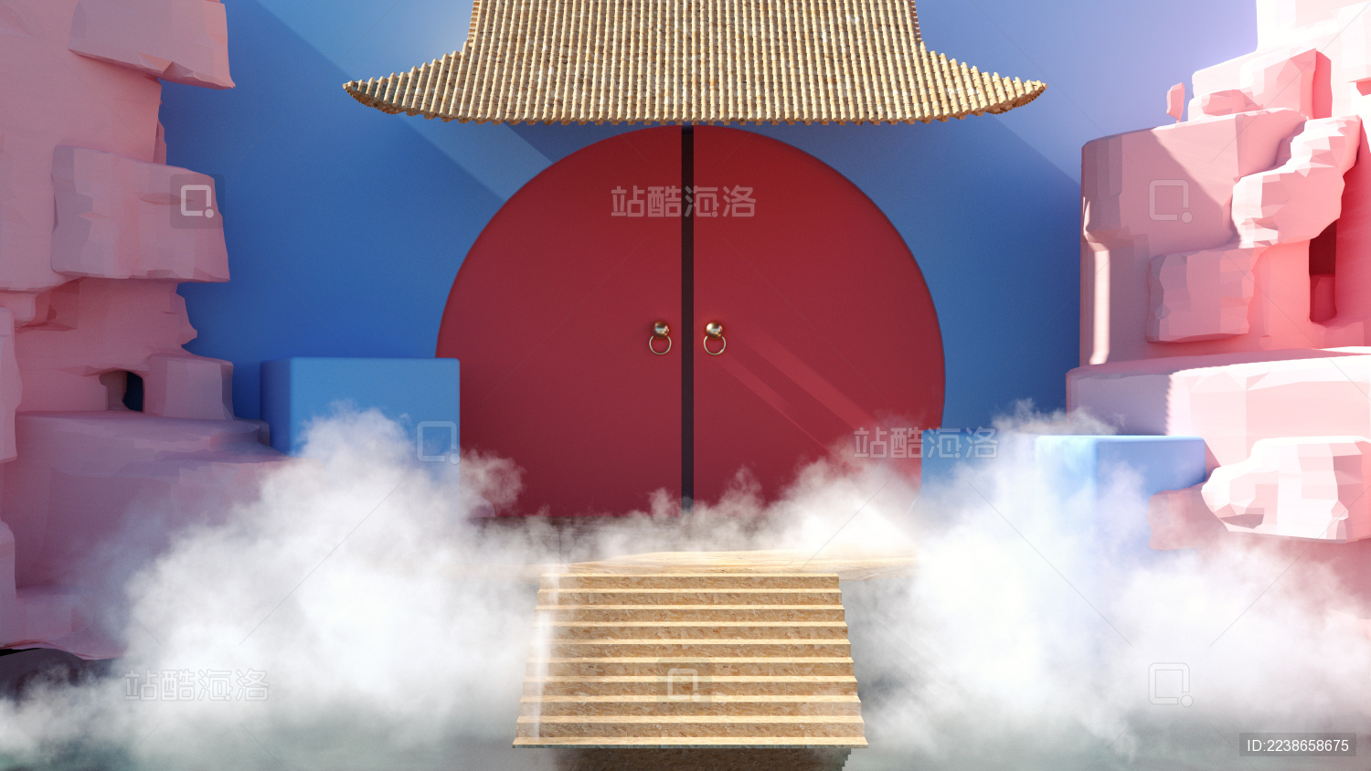 3D渲染现代中国风电商产品展台