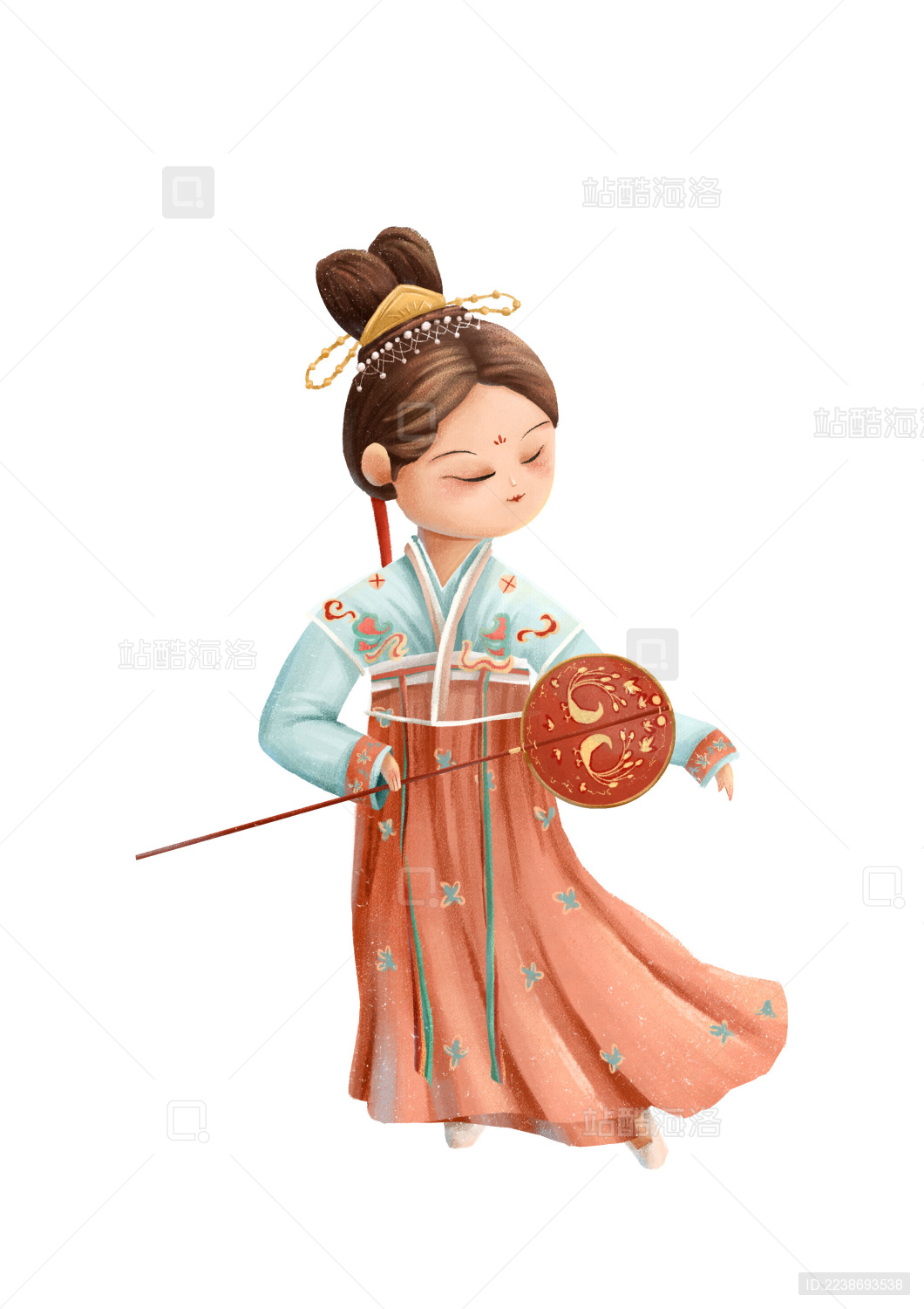 拿扇子跳舞的国风仕女图