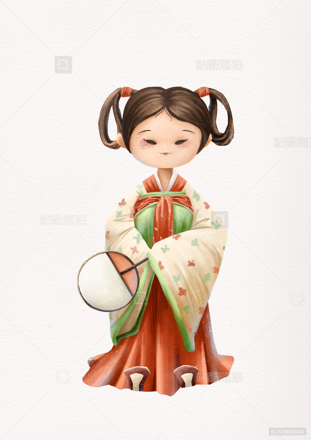 拿扇子的国风仕女图