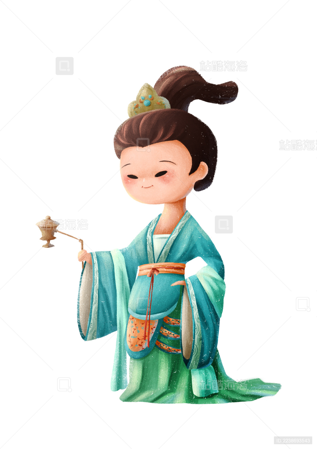 拿着香炉的国风侍女图