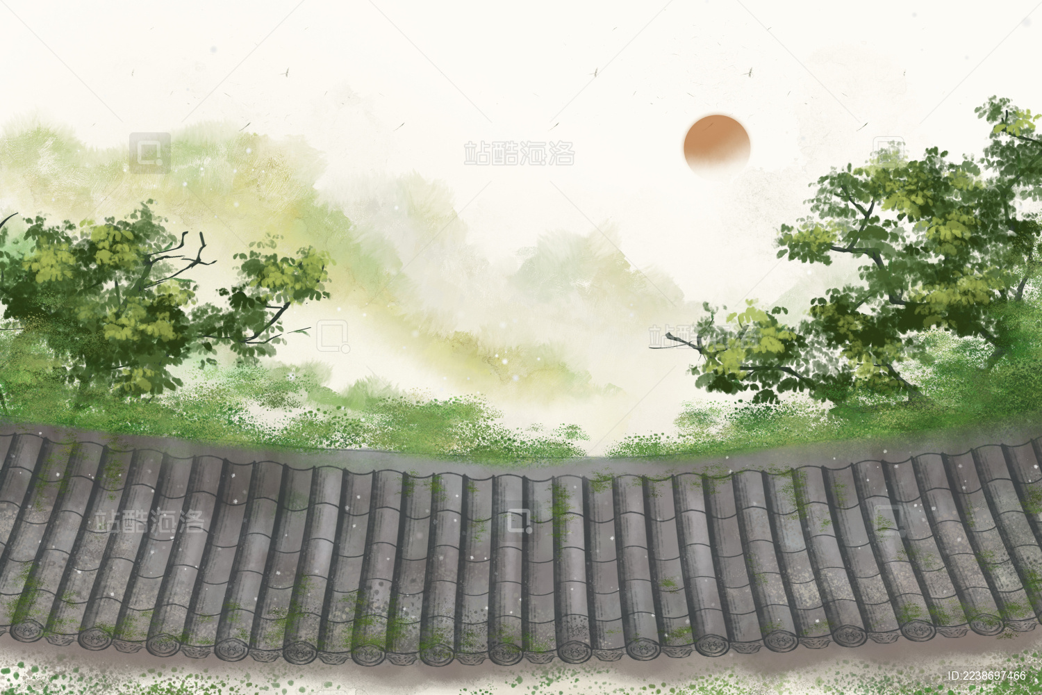 春天老房子意境节气插画