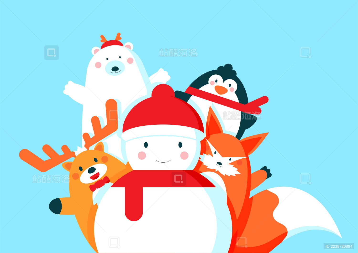 冬季动物与雪人