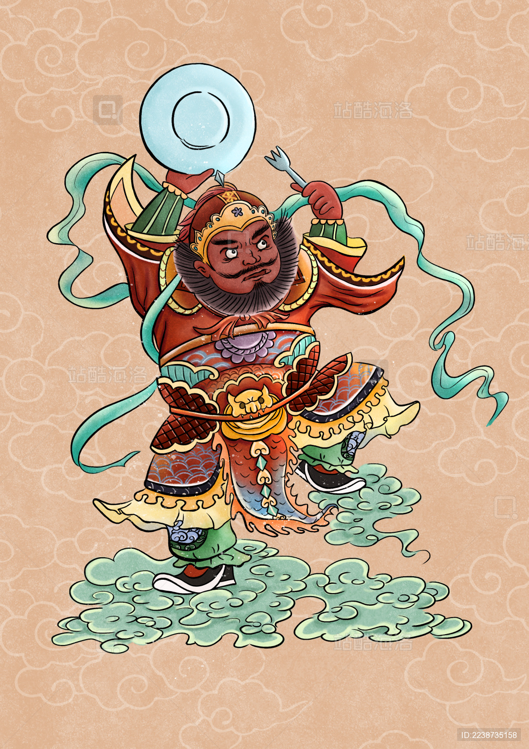 中国风国潮门神钟馗举起餐具响应空盘行动