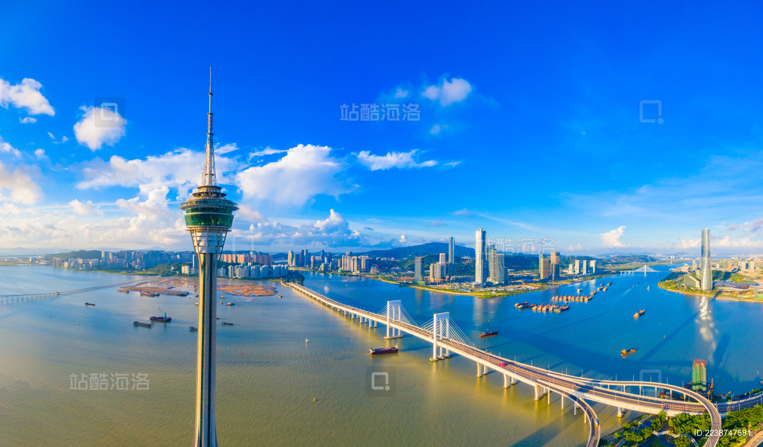 中国珠海与澳门海湾航拍风光