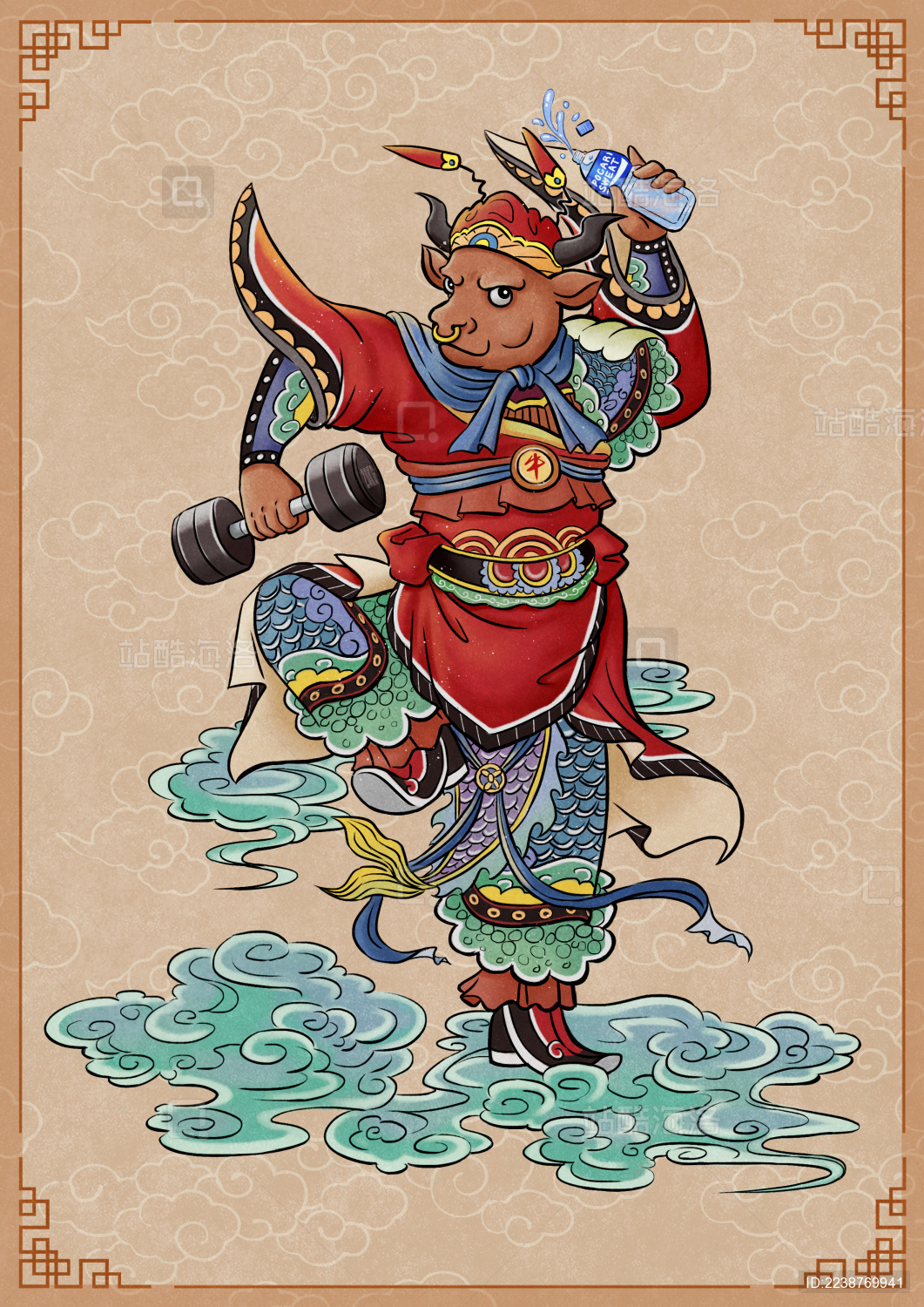 趣味门神健身猛牛